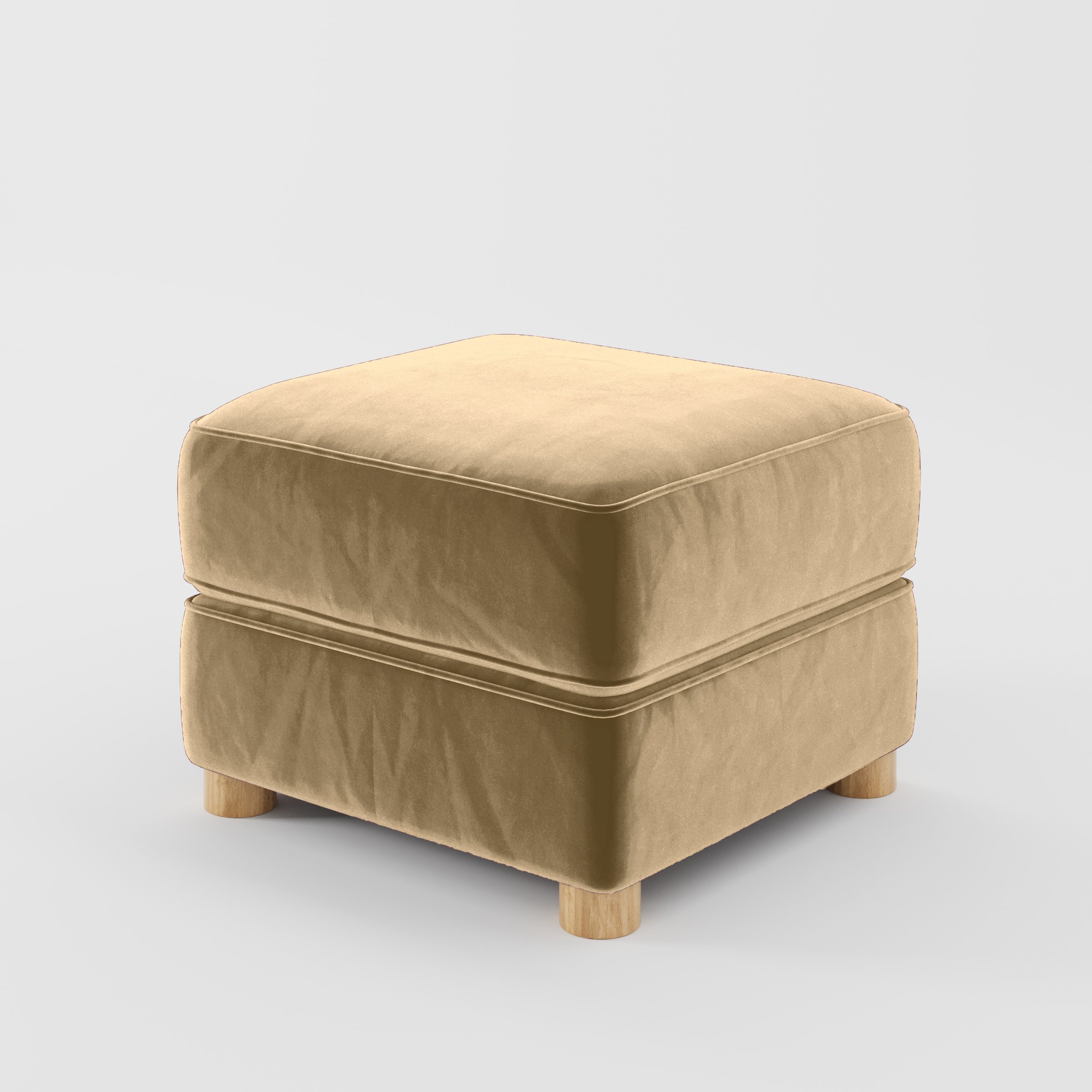 Diagonal view of the Fergus footstool upholstered in Plush EasyClean Velvet in Cafe.