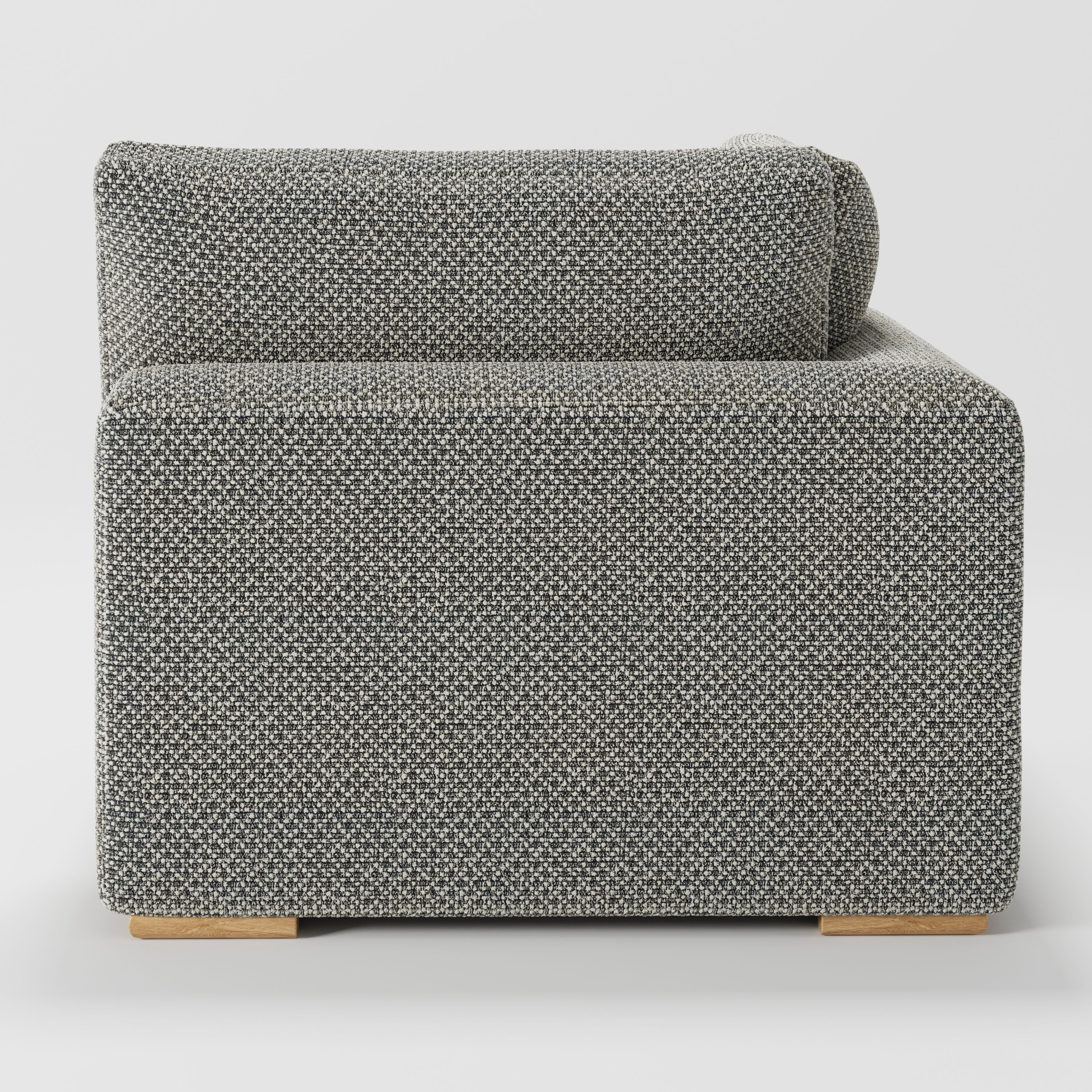 Olton corner unit in Rousay wool blend tar and chalk fabric, back view showing tailored upholstery and clean lines