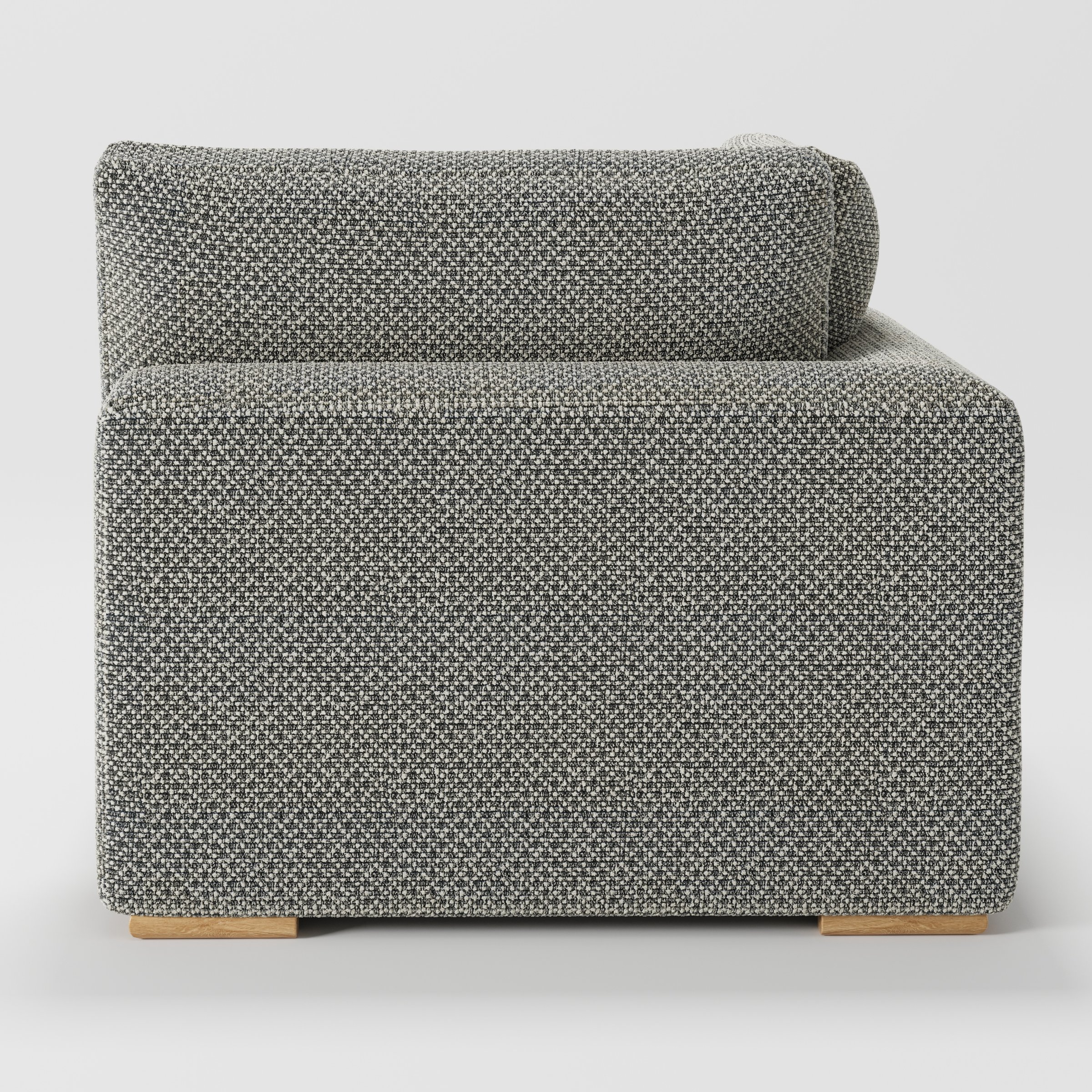 Olton corner unit in Rousay wool blend tar and chalk fabric, back view showing tailored upholstery and clean lines