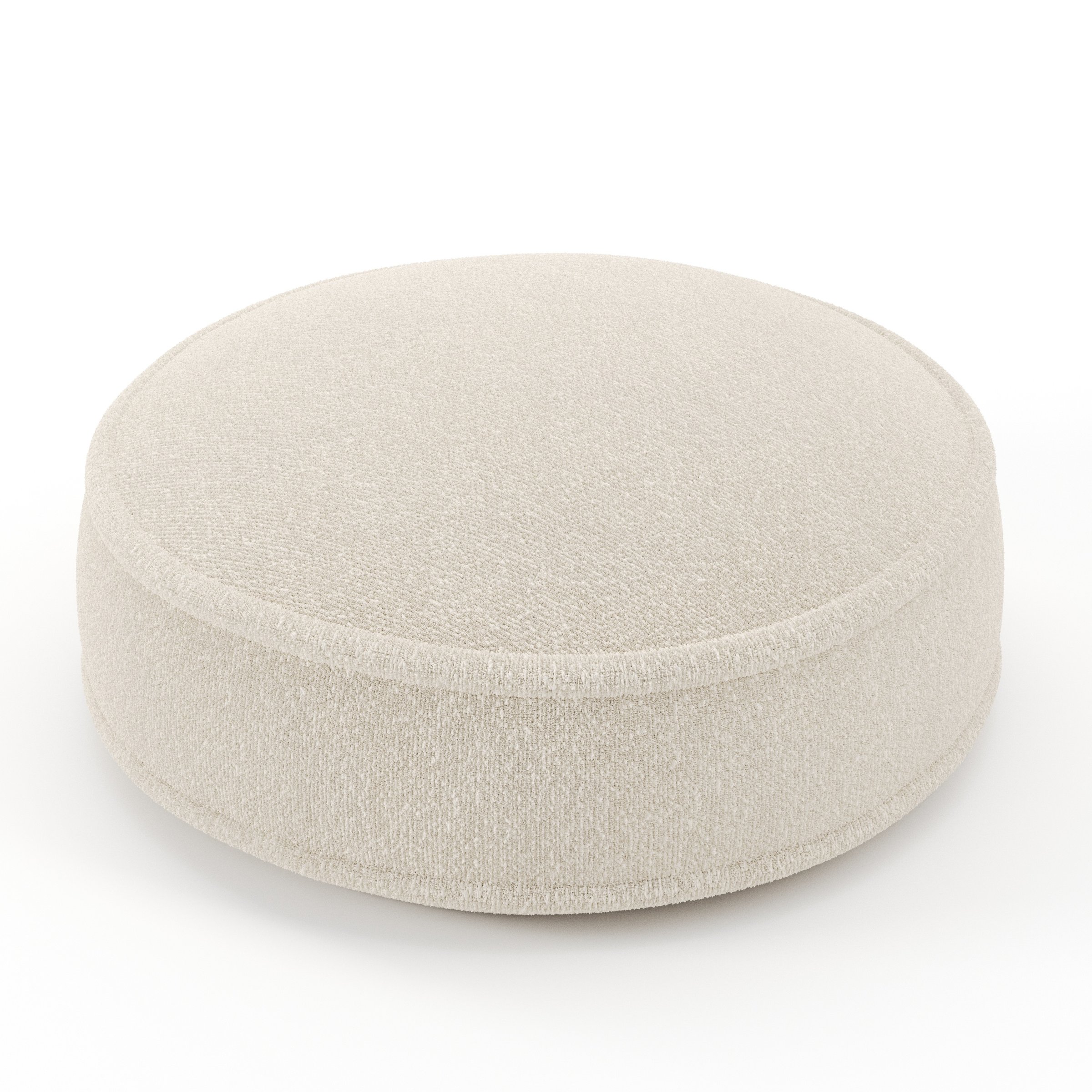 Orbit cushion in Kilda Boucle Cream, round simple cushion with border and piping in soft cream boucle, size 40cm x 8.75cm