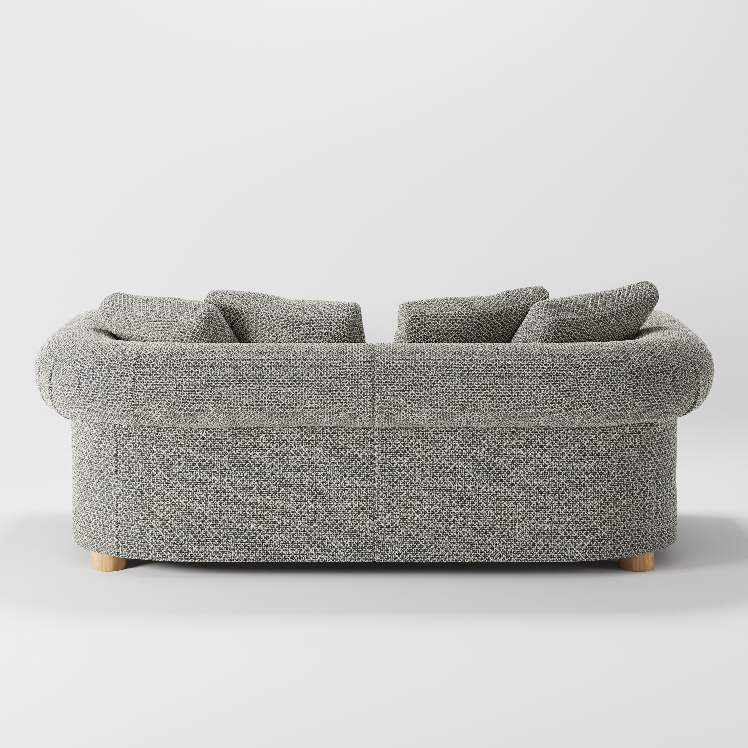 Windermere sofa in Rousay Wool Blend Tar and Chalk shown from the rear highlighting back cushions and upholstery finish.