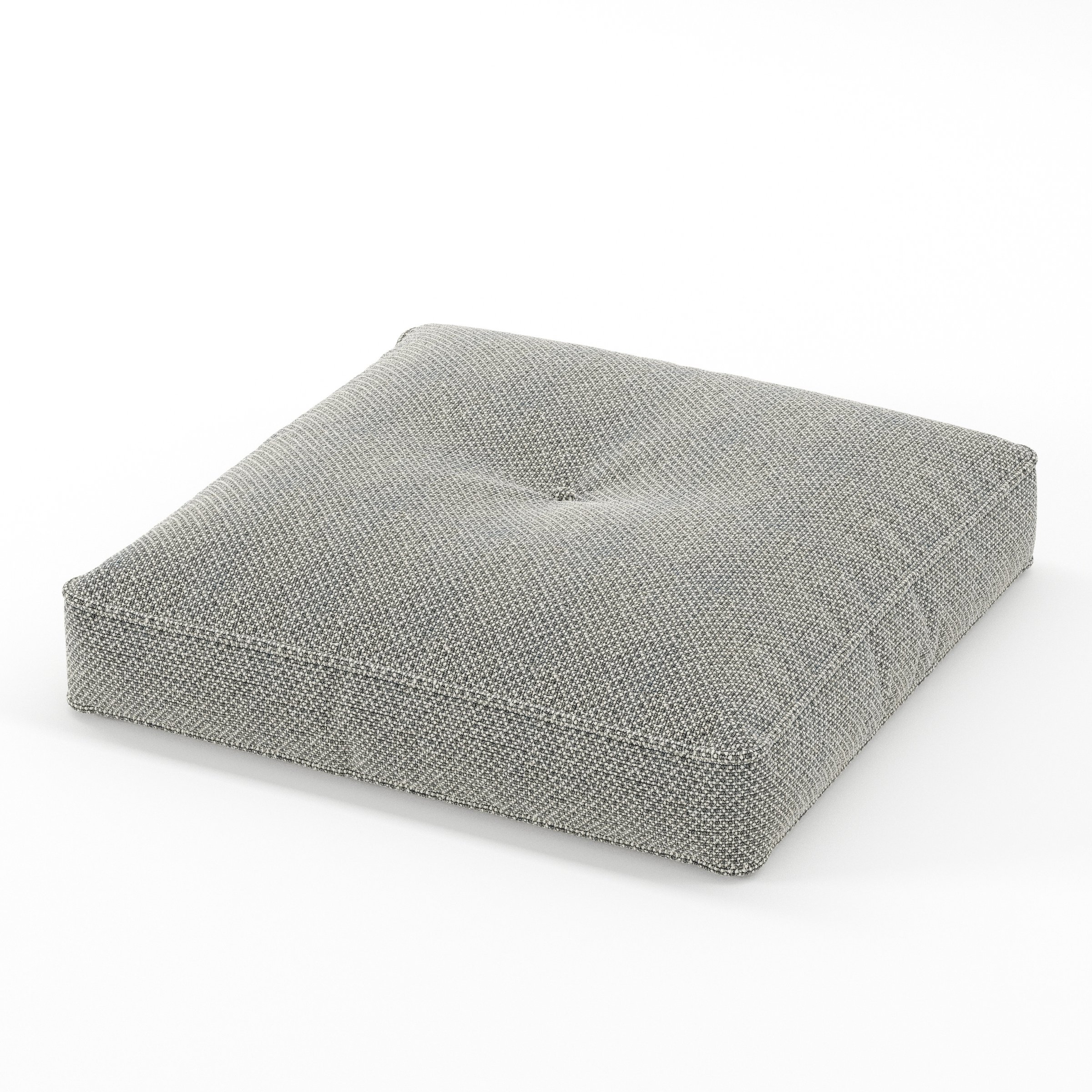 Base cushion in Rousay Wool Blend Tar and Chalk, square tufted cushion with border and piping in speckled wool blend with contrasting tones and central tuft, size 60cm x 60cm x 8.75cm