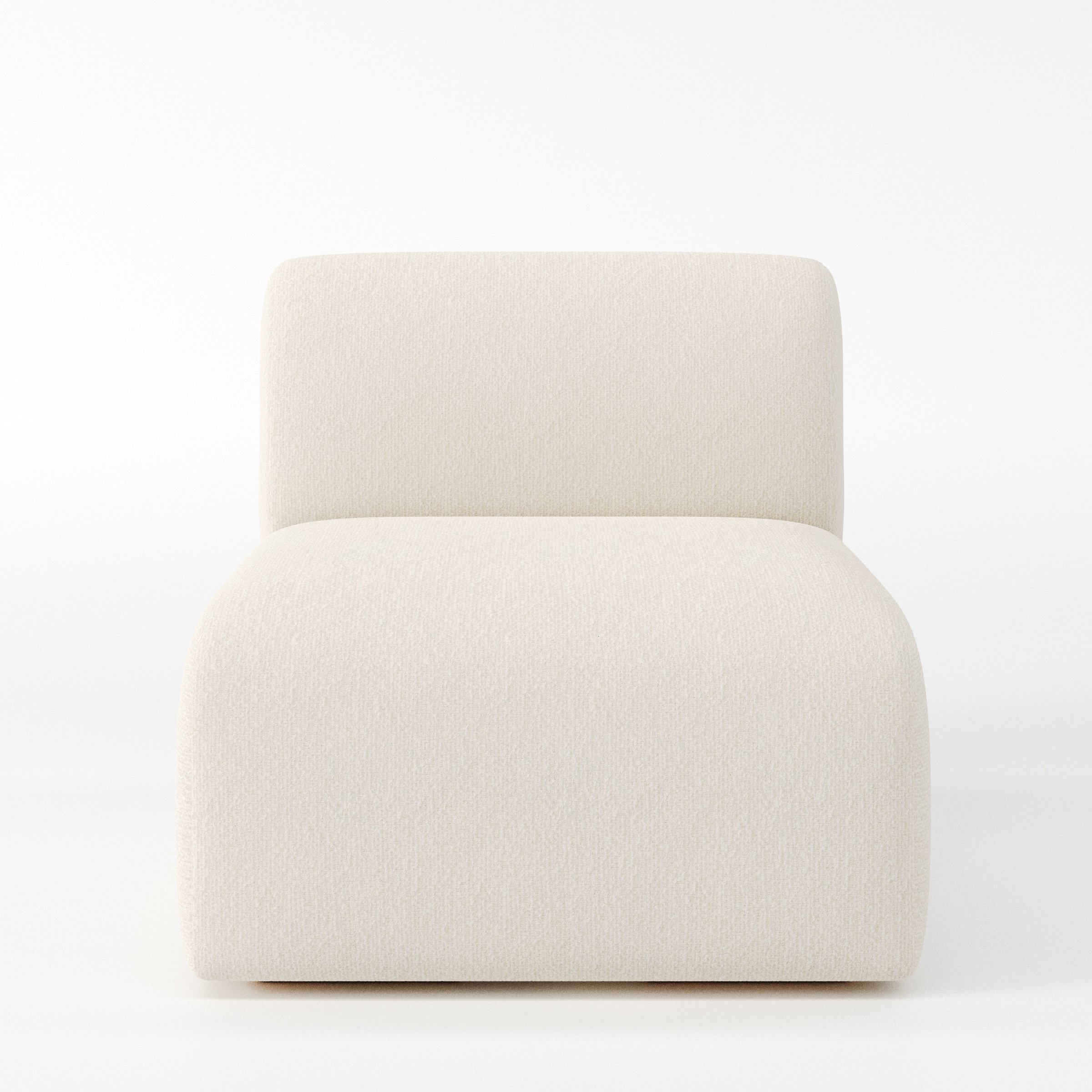 Drumquin modular sofa single unit in Kilda Bouclé Cream shown from the front with a low, deep seat and softly curved backrest.