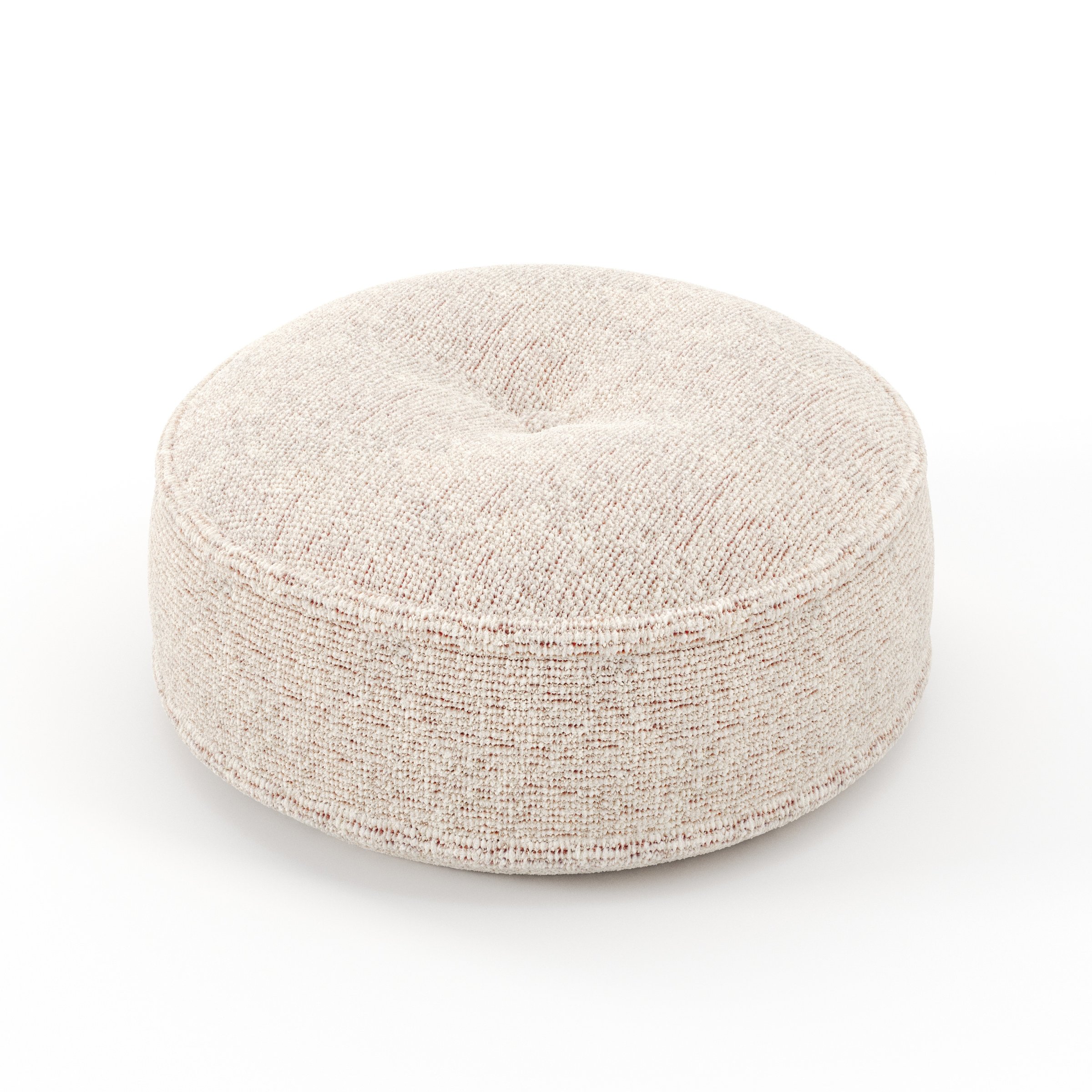 Cove cushion in Orsay Boucle Cream and Copper, round tufted cushion with border and piping in textured boucle with cream and copper tones and central tuft, size 40cm x 8.75cm