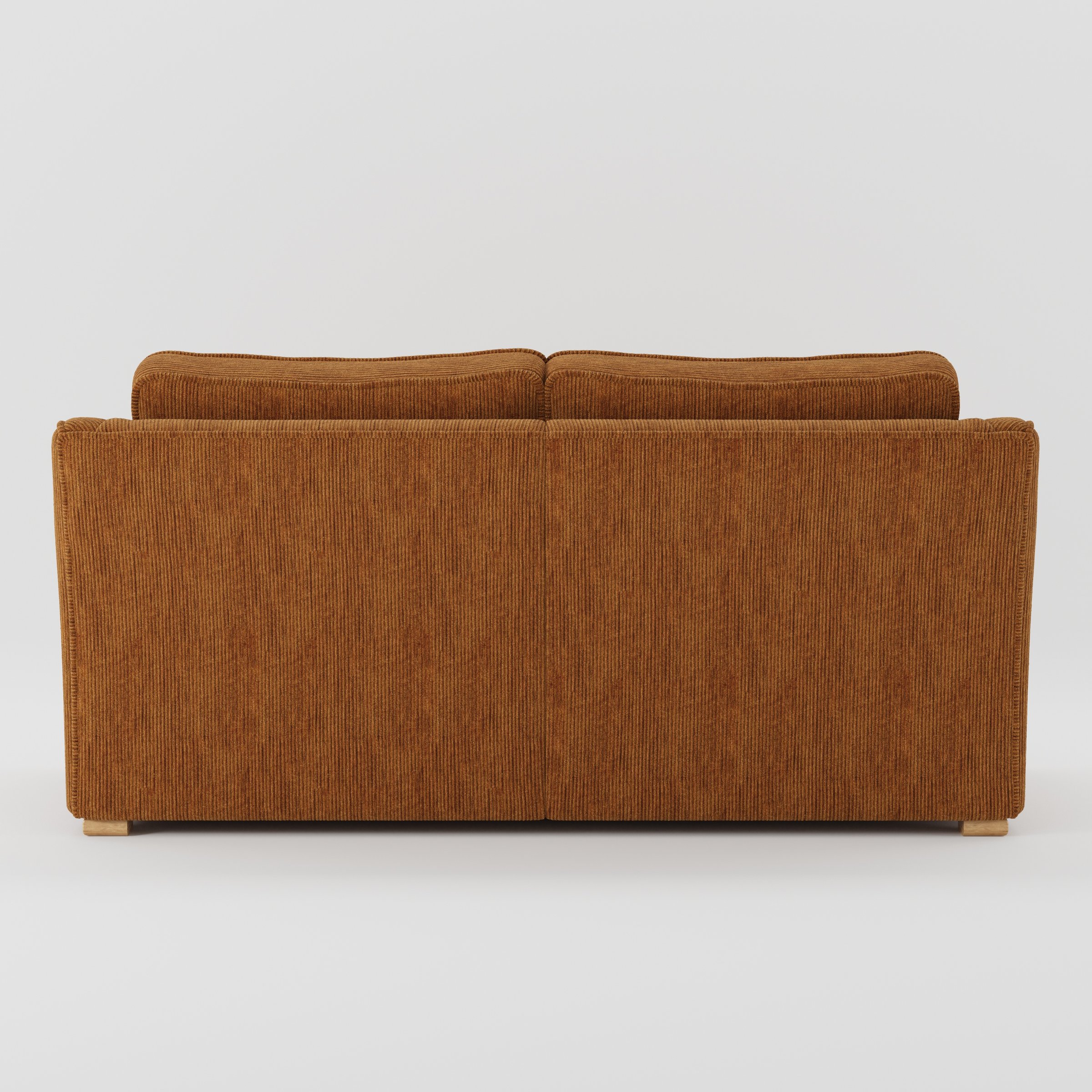 Cashel sofa in Caldey Velvet Corduroy Tobacco shown from the rear highlighting back cushions and upholstery finish.