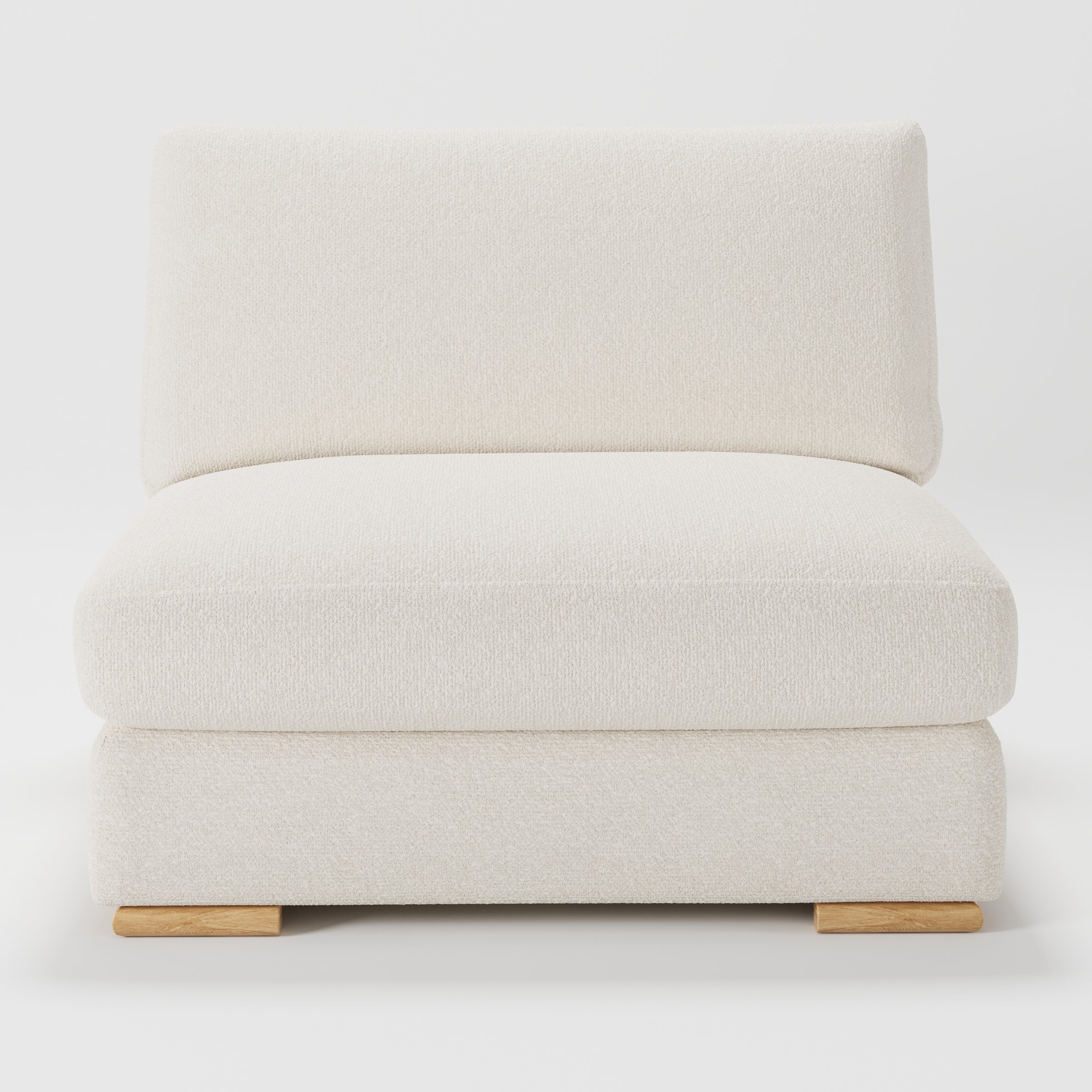 Olton single sofa unit in Kilda Bouclé Cream shown from the front with a deep seat cushion, separate back cushion and visible timber feet.
