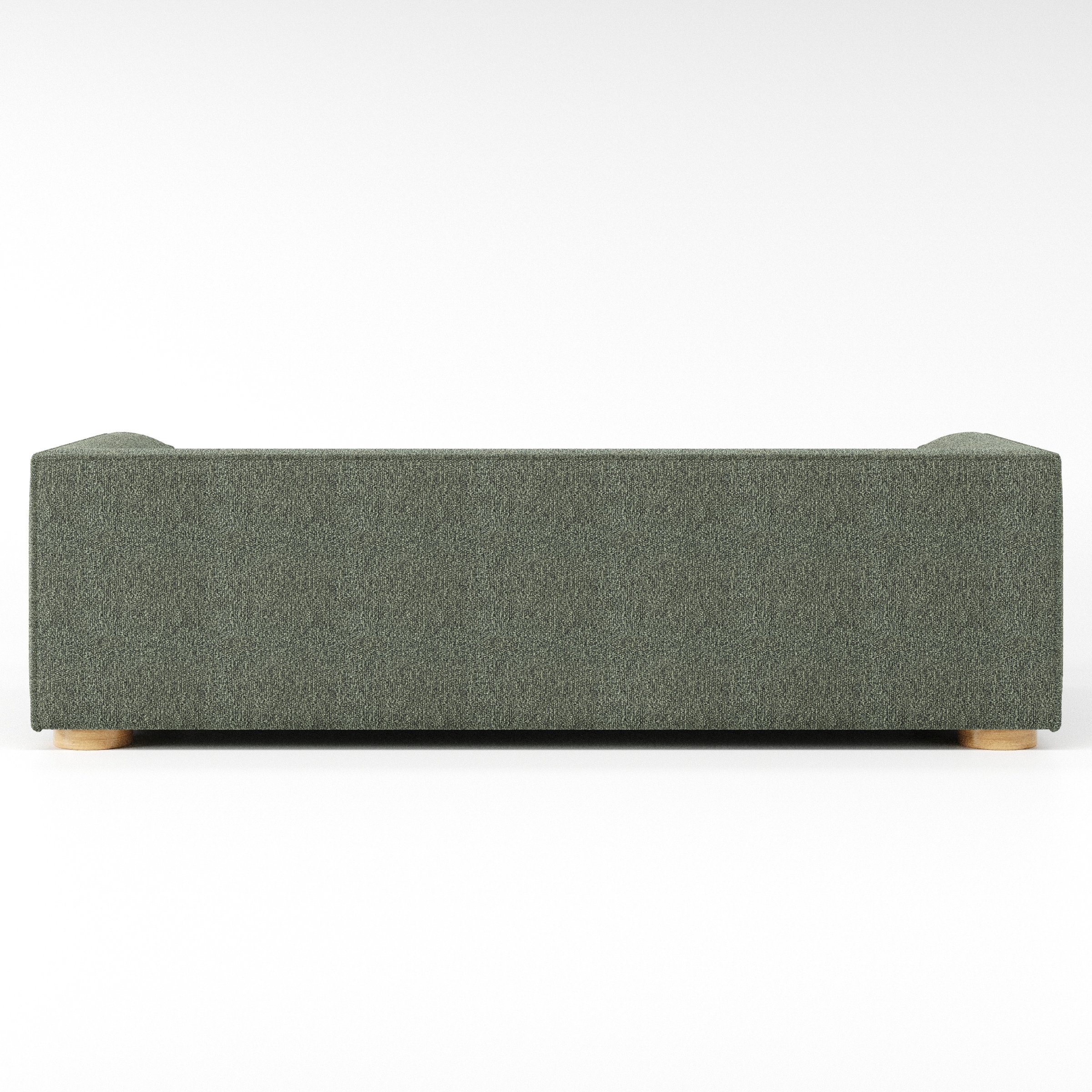 Feale sofa in Kilda Boucle Moss shown from the rear highlighting back cushions and upholstery finish.