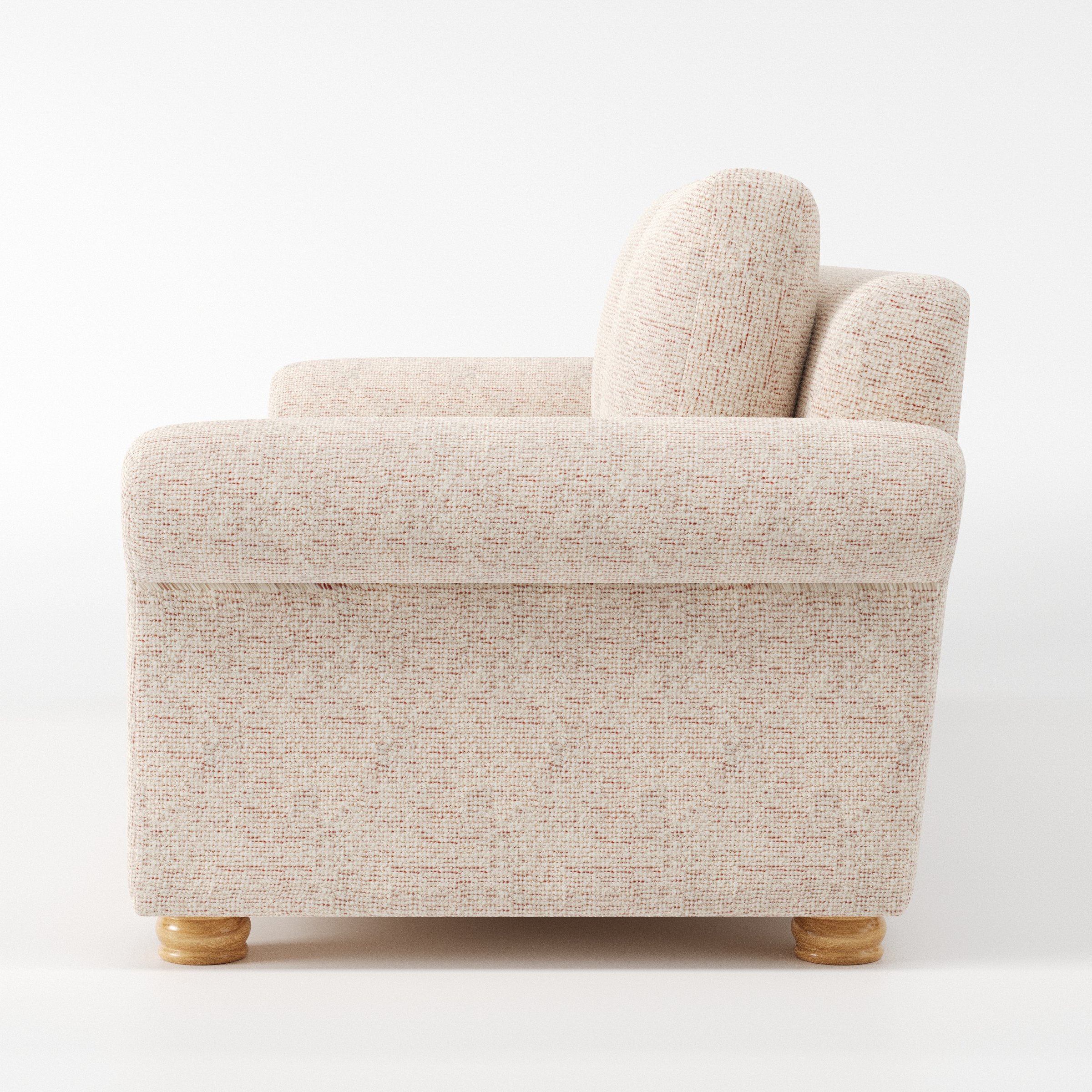 Anna Lee sofa in Orsay Boucle Cream and Copper shown in side profile displaying proportions and overall silhouette.
