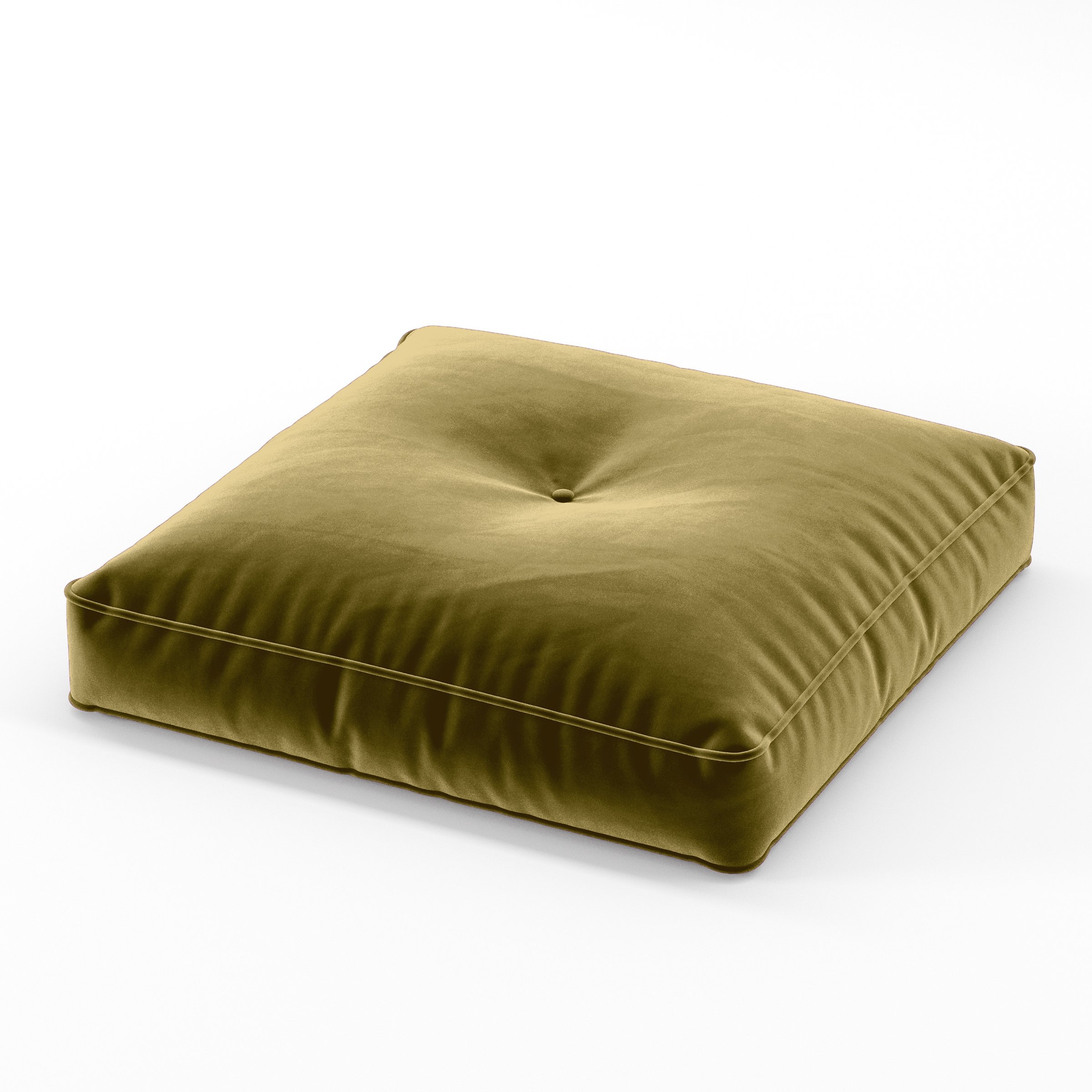 Base Cushion square tufted cushion with piping upholstered in Plush EasyClean Velvet in Celery, size 60cm x 60cm x 8.75cm.