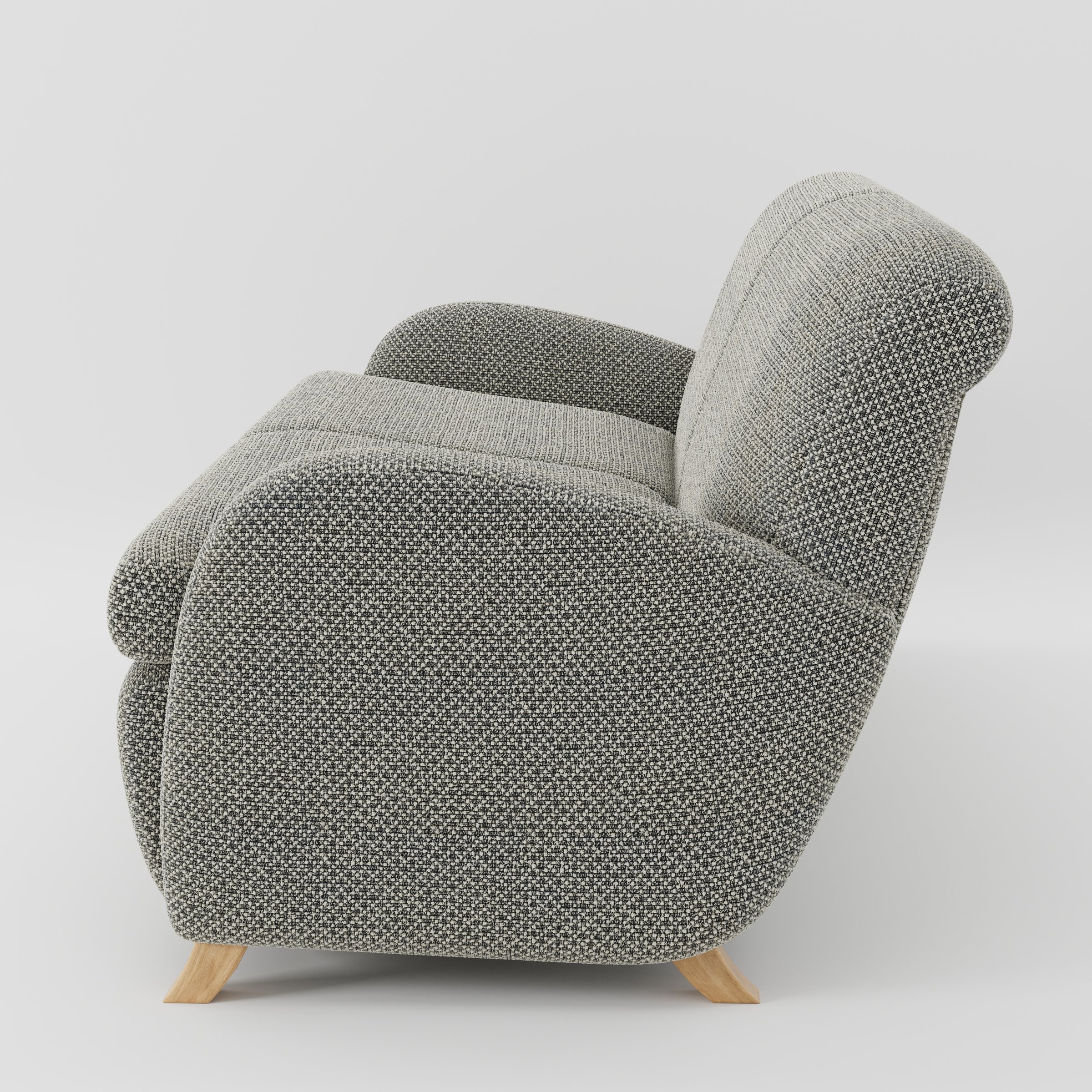Rye sofa in Rousay Wool Blend Tar and Chalk shown in side profile displaying proportions and overall silhouette.