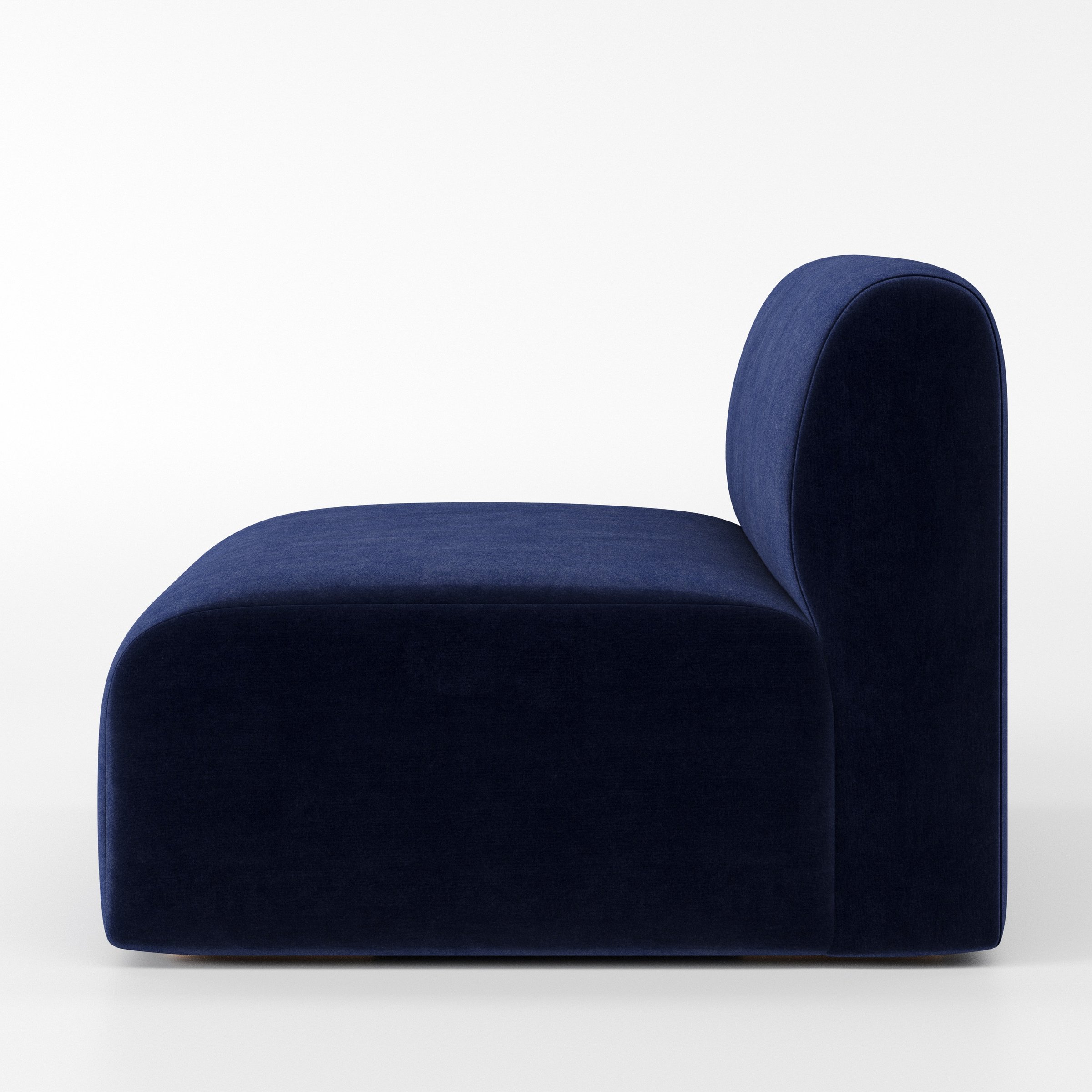 Drumquin modular sofa single unit in Noss Velvet Navy shown from the side showing the rounded backrest and deep seat profile.