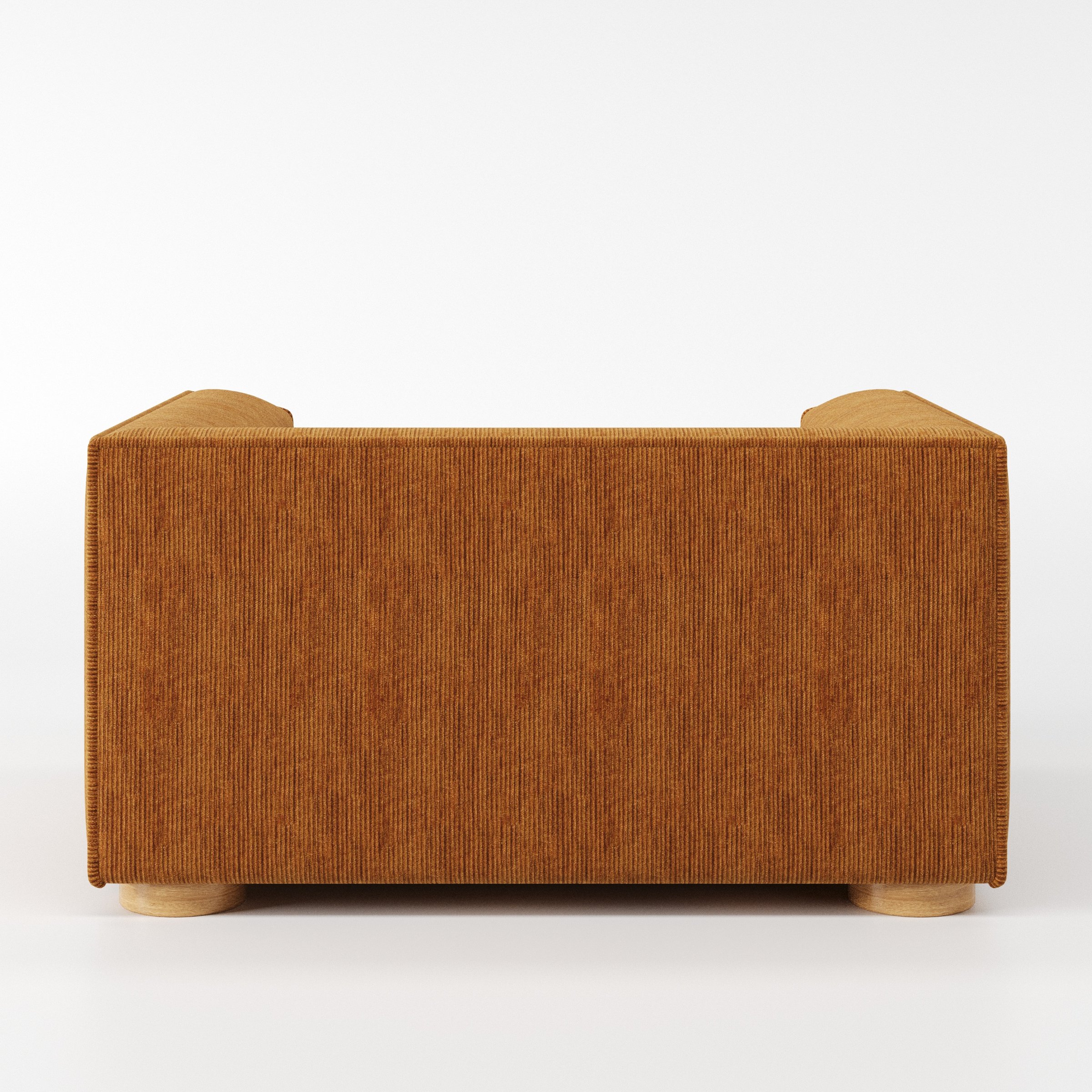 Feale armchair in Caldey Velvet Corduroy Tobacco shown from the rear highlighting backrest shape and upholstery finish.