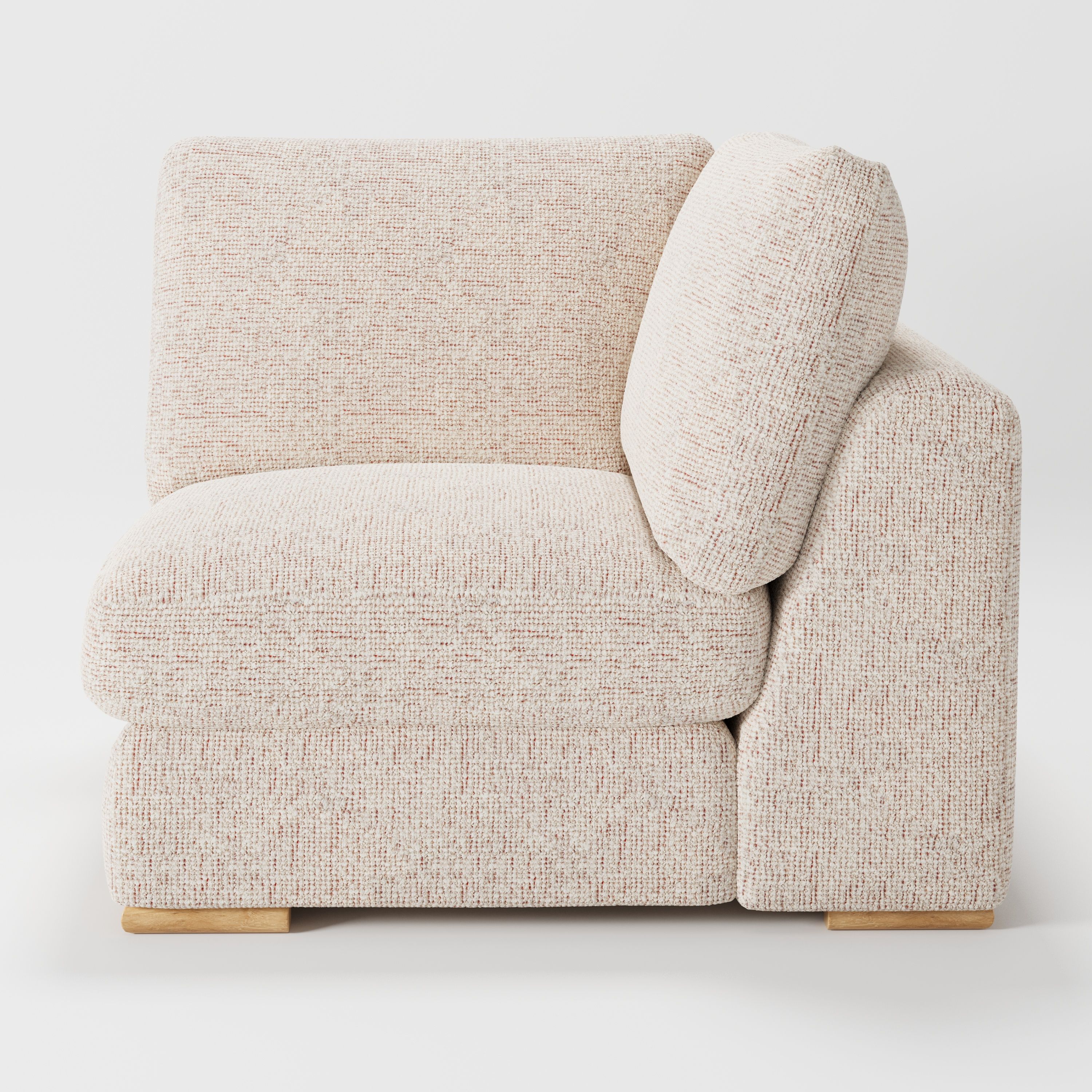 Olton corner unit in Orsay bouclé cream and copper fabric, right side view emphasising soft structure and depth