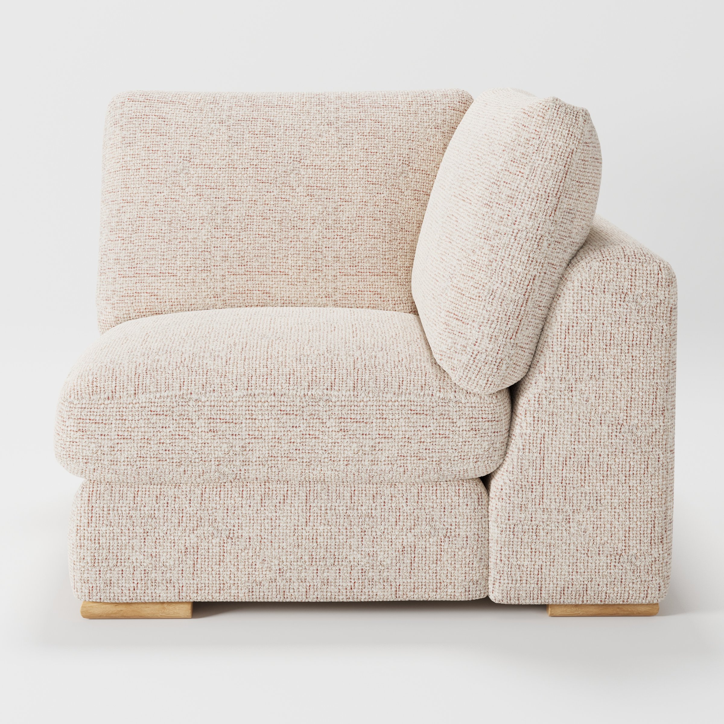 Olton corner unit in Orsay bouclé cream and copper fabric, right side view emphasising soft structure and depth
