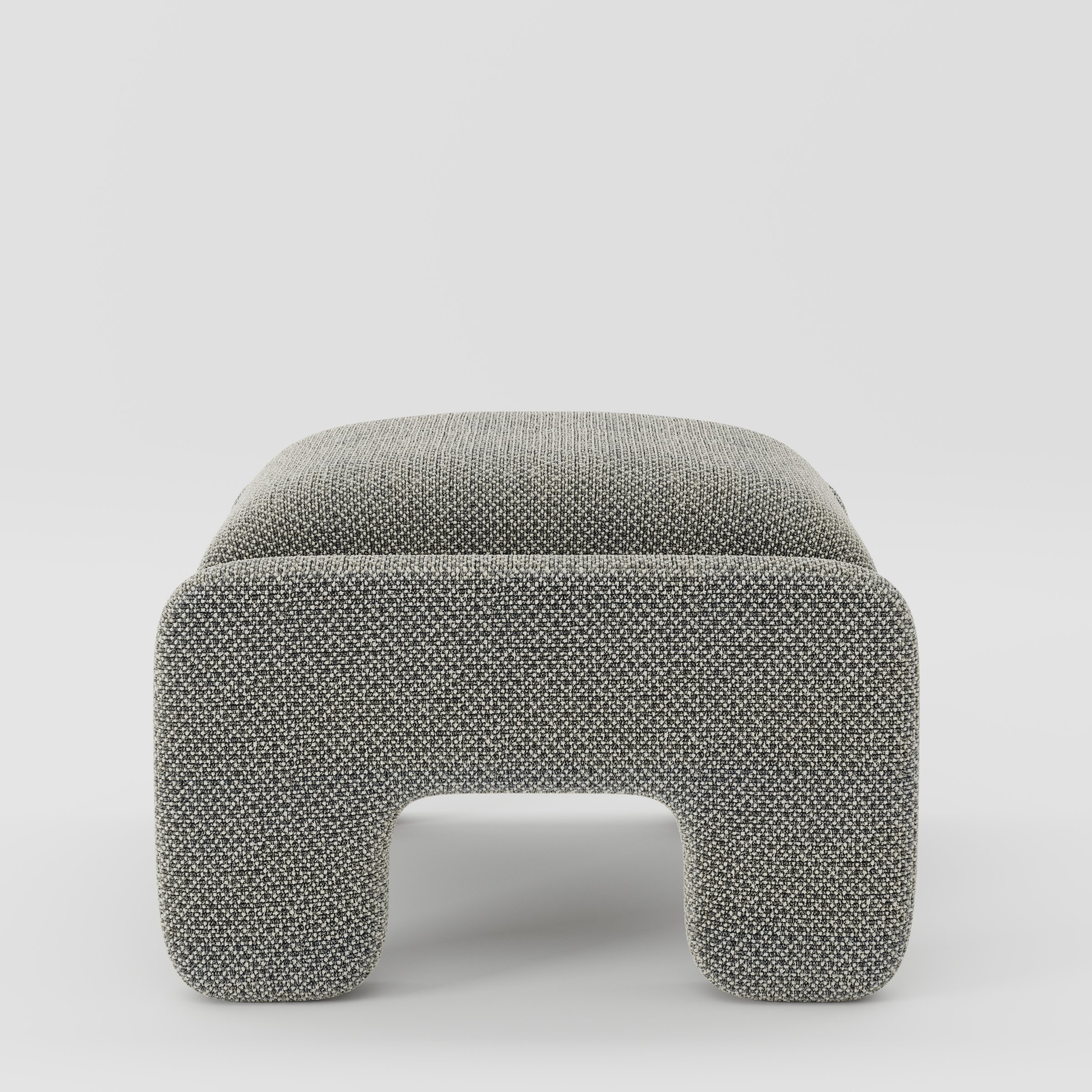 Inny footstool in Rousay wool blend tar and chalk fabric, side view emphasising compact proportions and clean lines