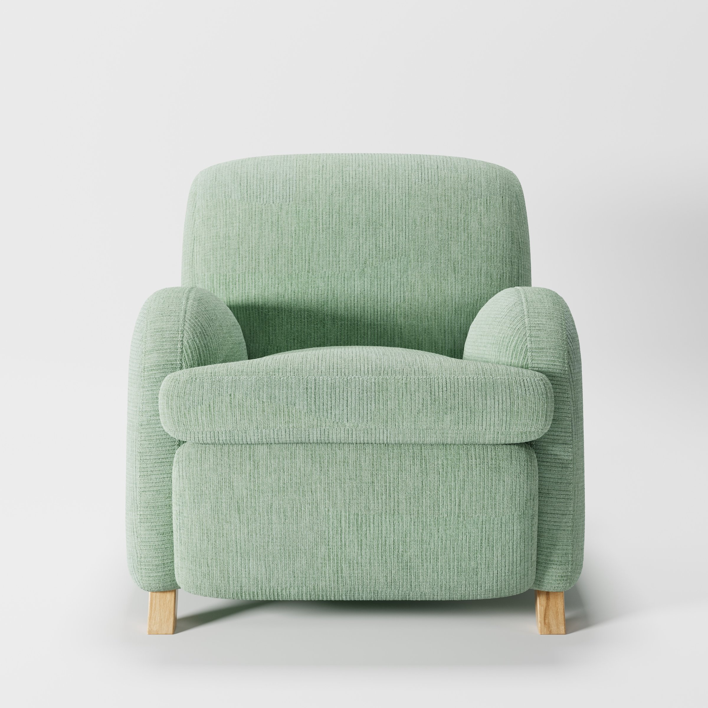 Rye armchair in Caldey Velvet Corduroy Eucalyptus shown front-on against a neutral studio backdrop.