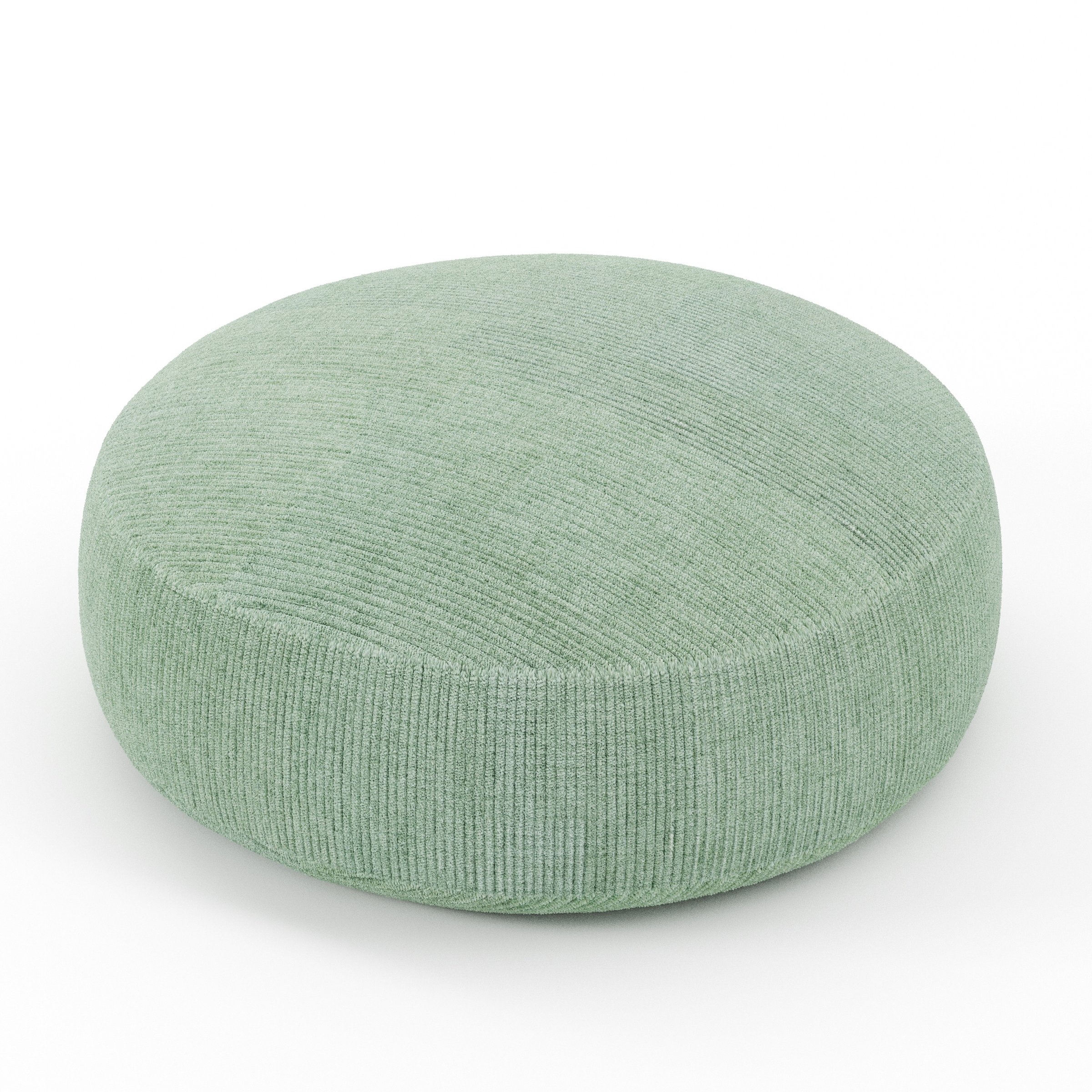 Halo cushion in Caldey Velvet Corduroy Eucalyptus, round simple cushion in soft green corduroy velvet with gentle curves, size 40cm x 8.75cm