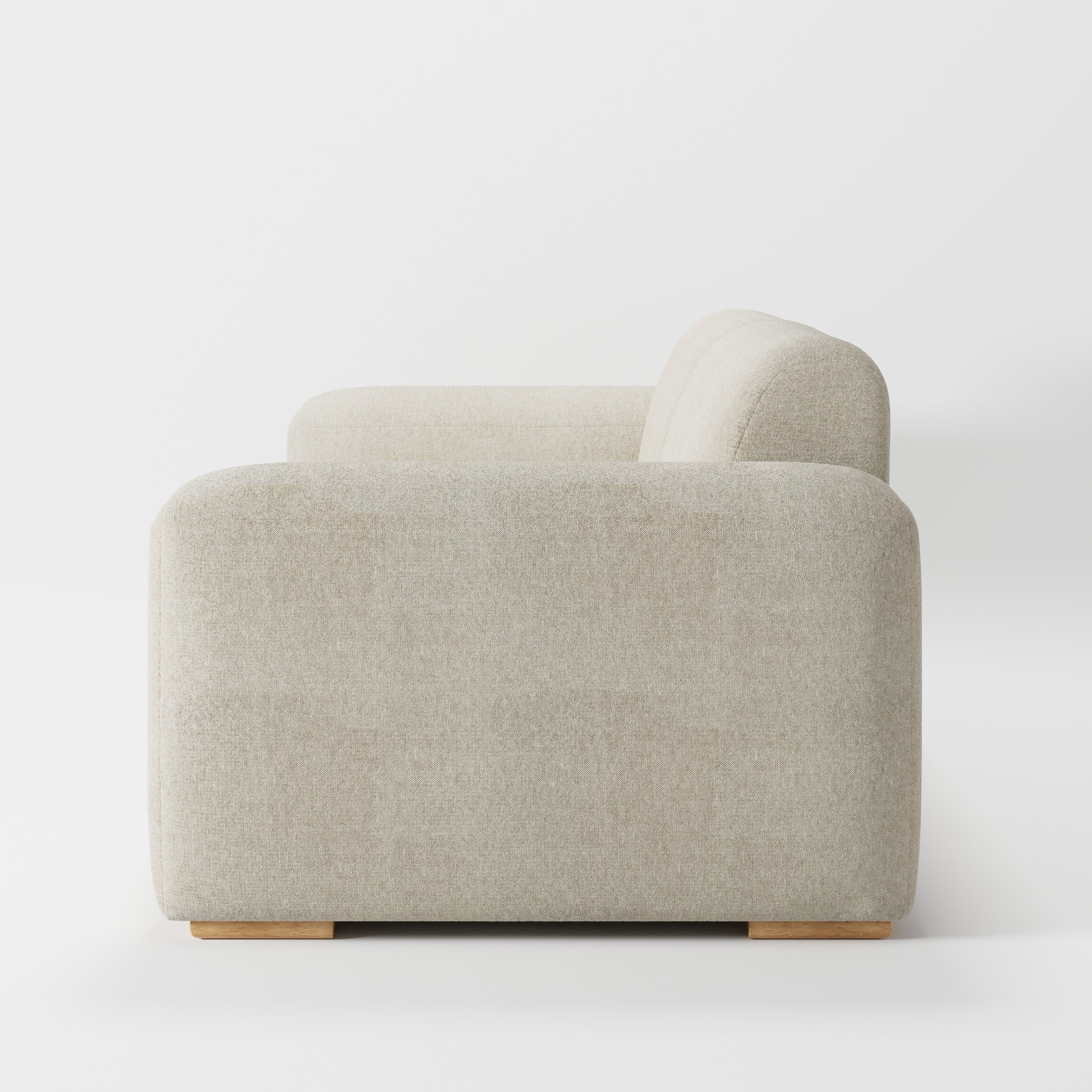 Darwell sofa in Alderney Linen Oatmeal shown in side profile displaying proportions and overall silhouette.