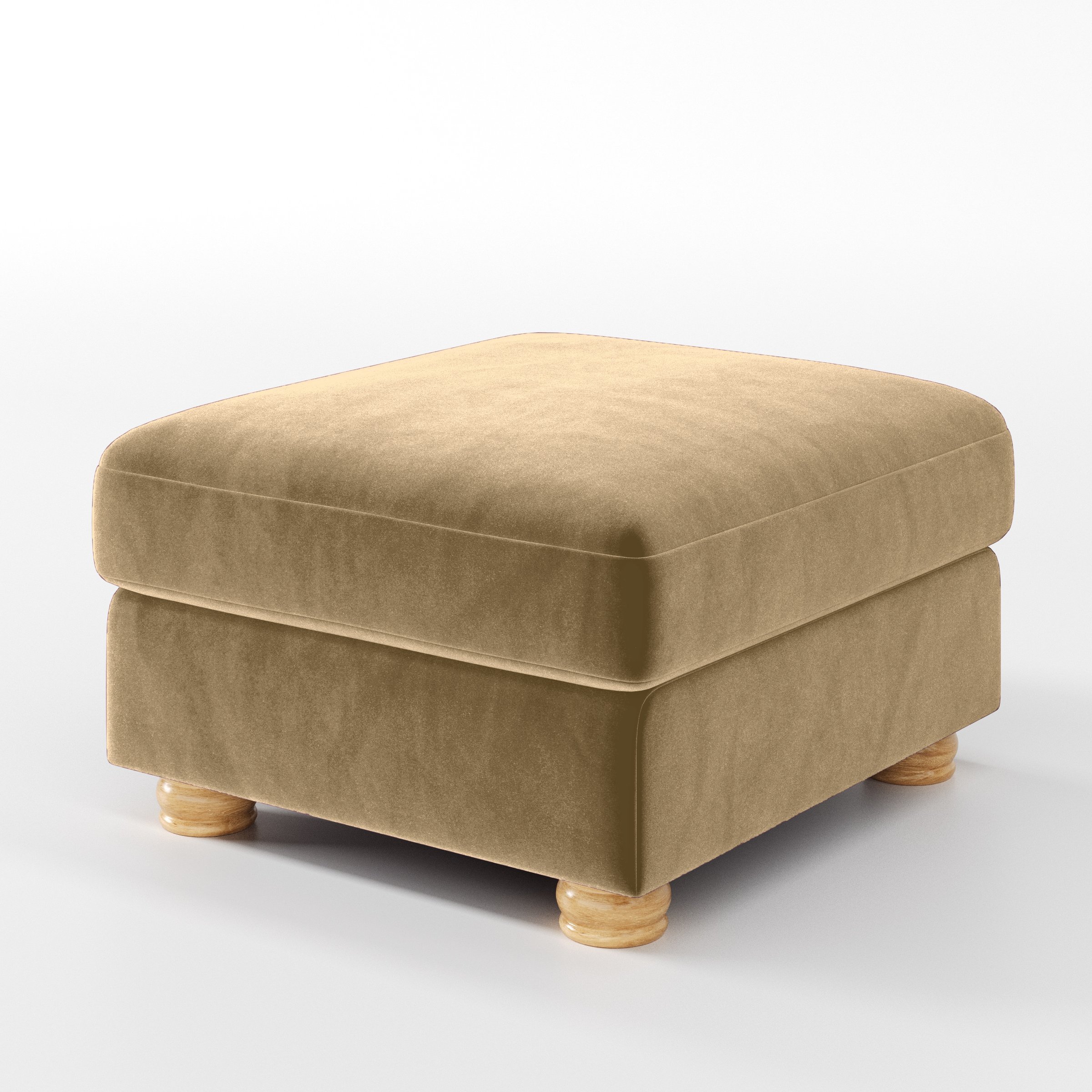 Diagonal view of the Anna Lee footstool upholstered in Plush EasyClean Velvet in Cafe.