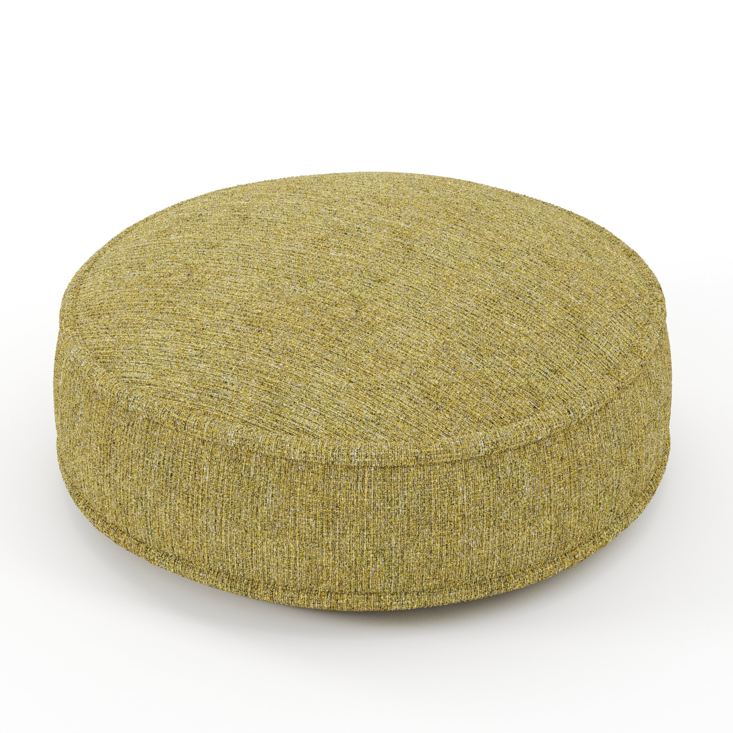 Orbit cushion in Heyling Tweed Sencha, round simple cushion with border and piping in green-toned tweed fabric, size 40cm x 8.75cm