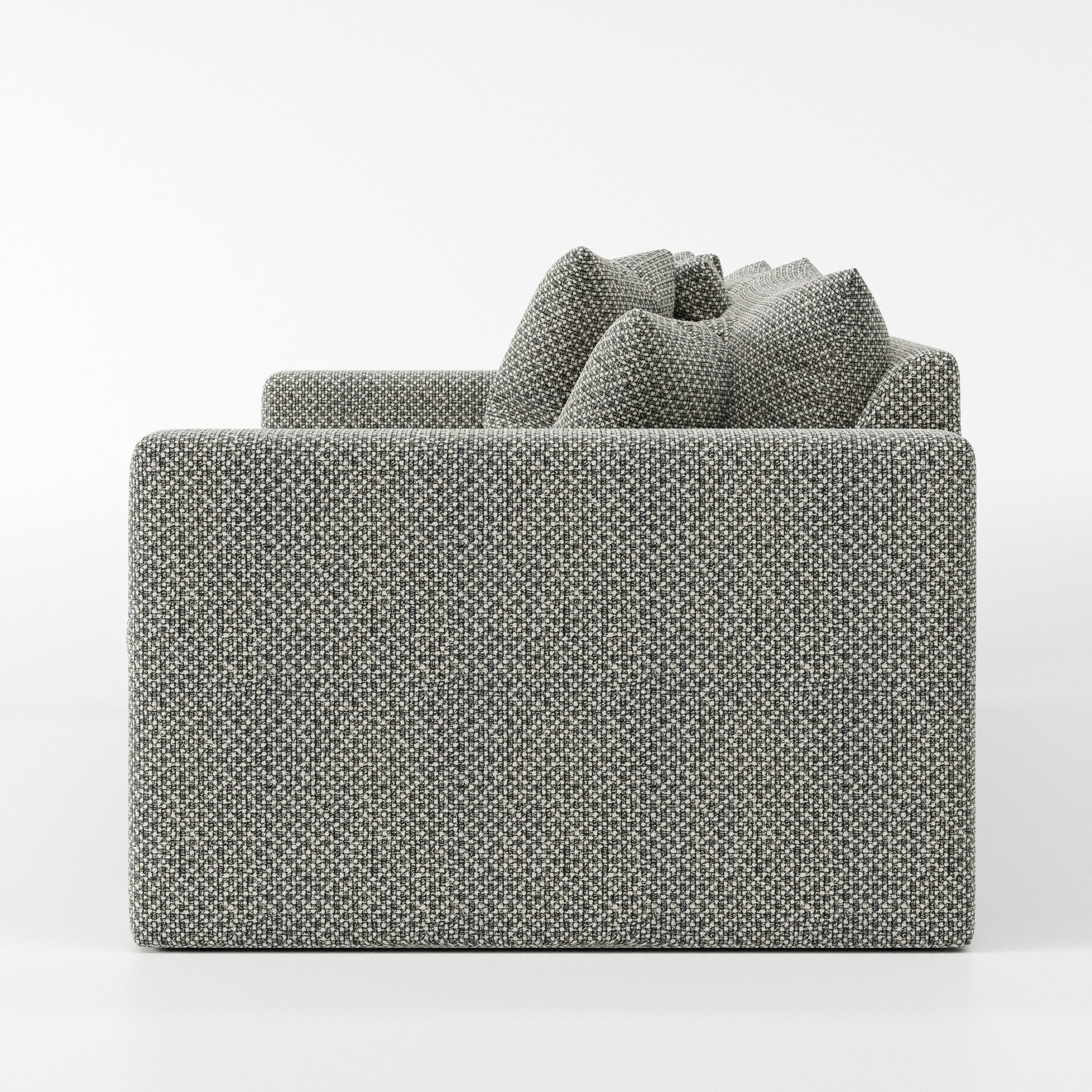 Coniston sofa in Rousay Wool Blend Tar and Chalk shown in side profile displaying proportions and overall silhouette.