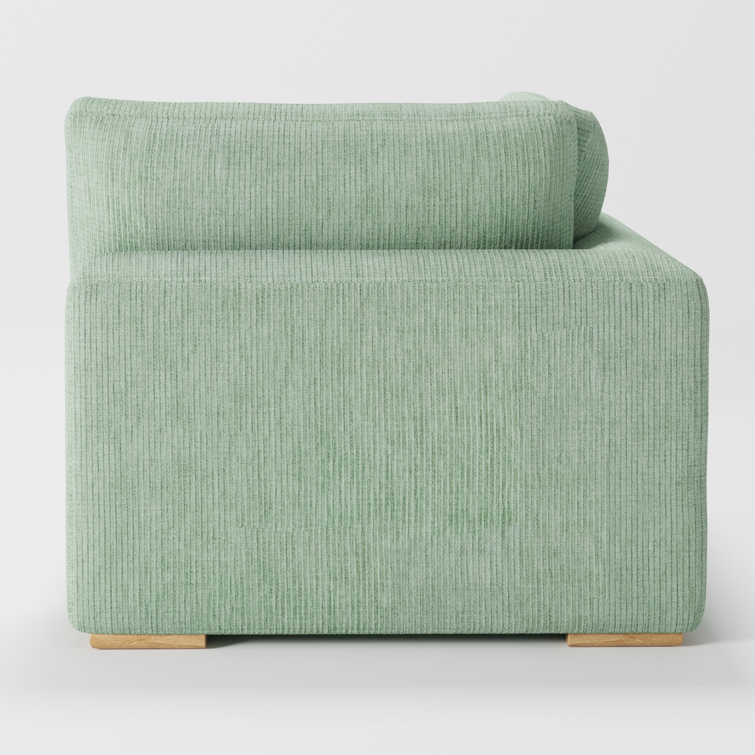 Olton corner unit in Caldey velvet corduroy eucalyptus fabric, right side view emphasising cushion depth and tonal finish