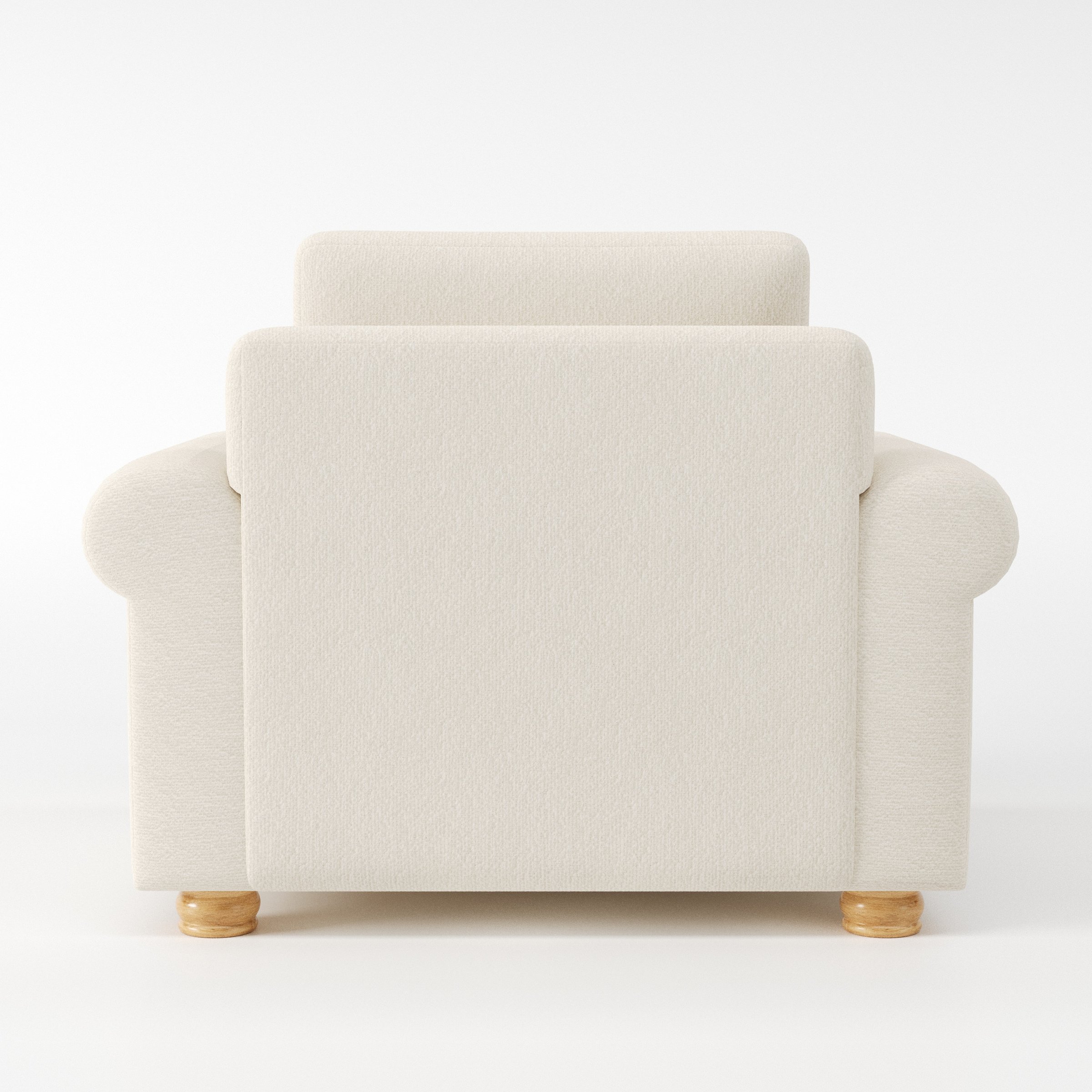 Anna Lee armchair in Kilda Boucle Cream shown from the rear highlighting backrest shape and upholstery finish.