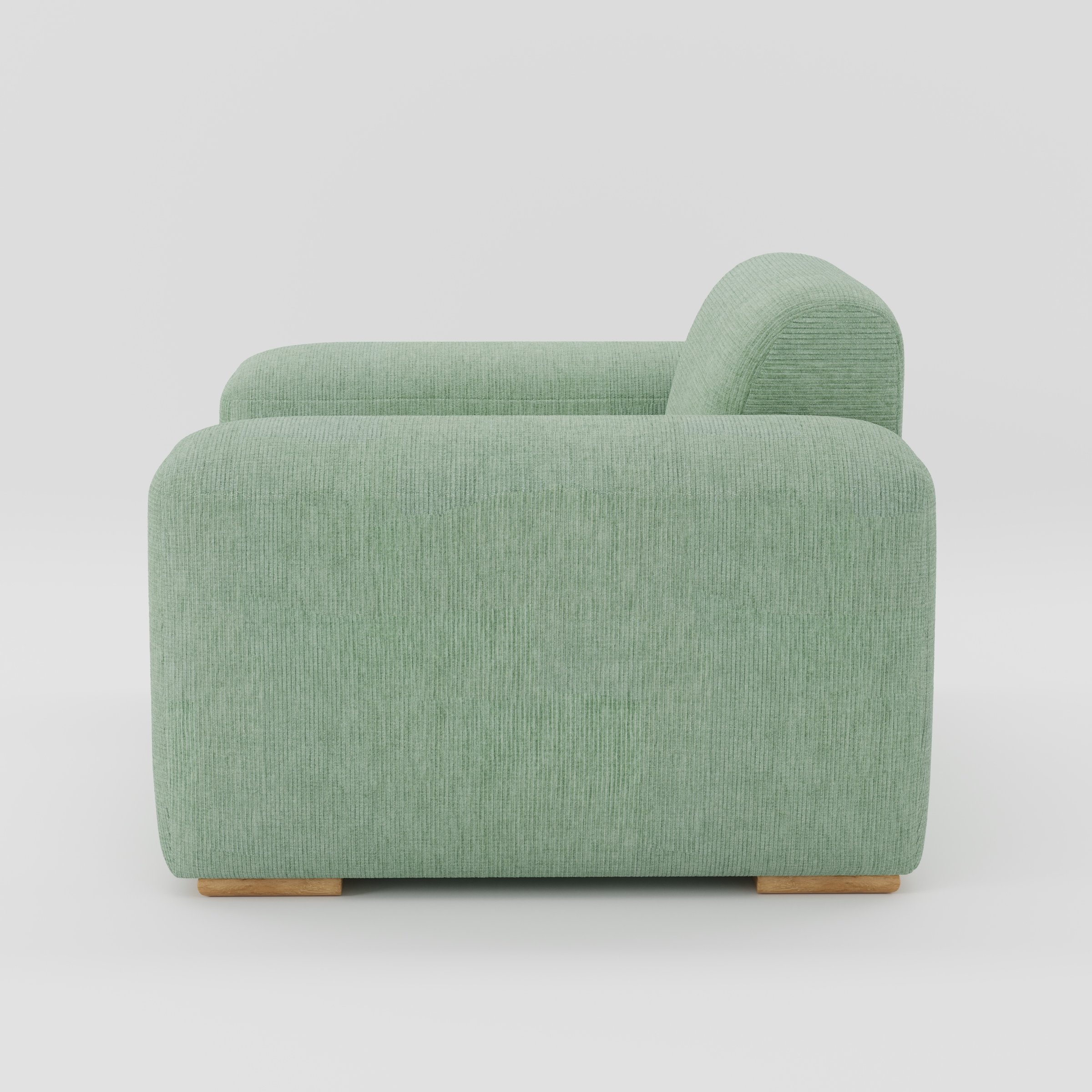 Darwell armchair in Caldey Velvet Corduroy Eucalyptus shown in side profile displaying proportions and overall silhouette.