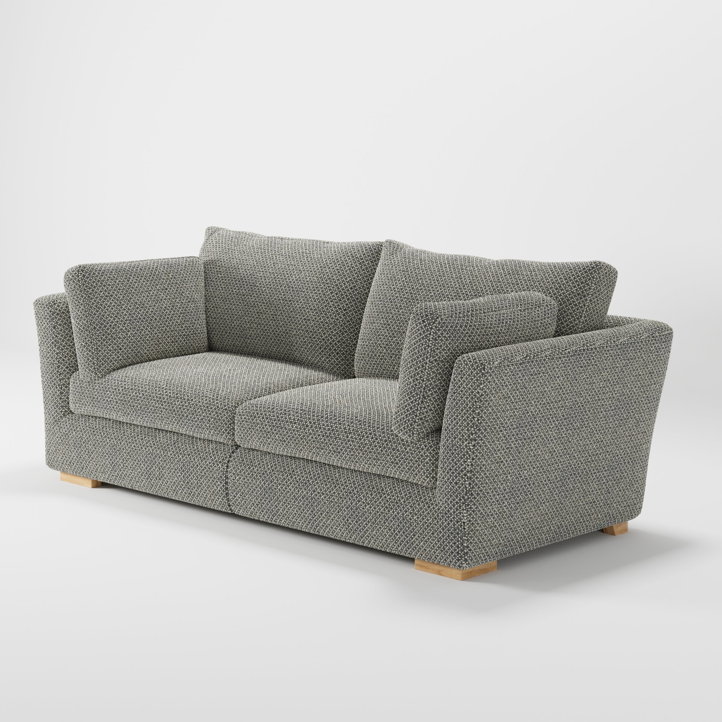 Stowe sofa in Rousay Wool Blend Tar and Chalk shown at a diagonal angle highlighting arm profile and seat depth.