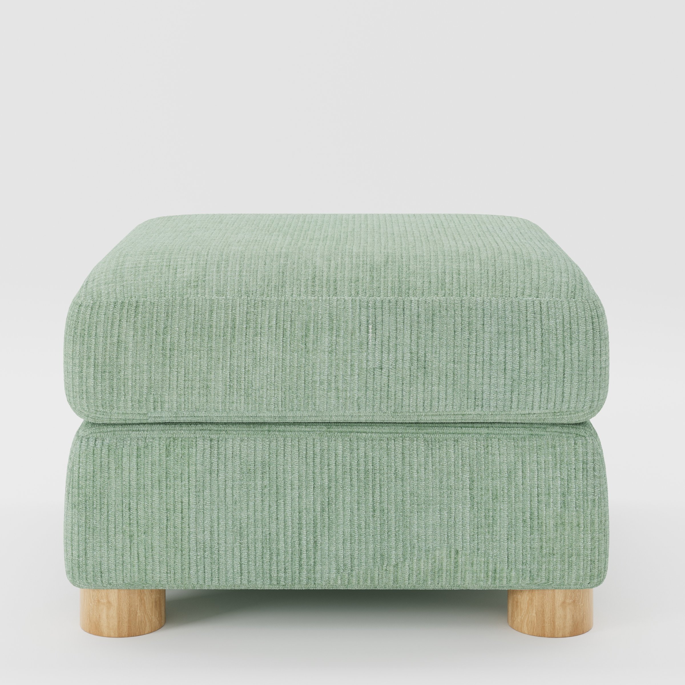 Windermere footstool in Caldey Velvet Corduroy Eucalyptus shown front-on against a neutral studio backdrop.