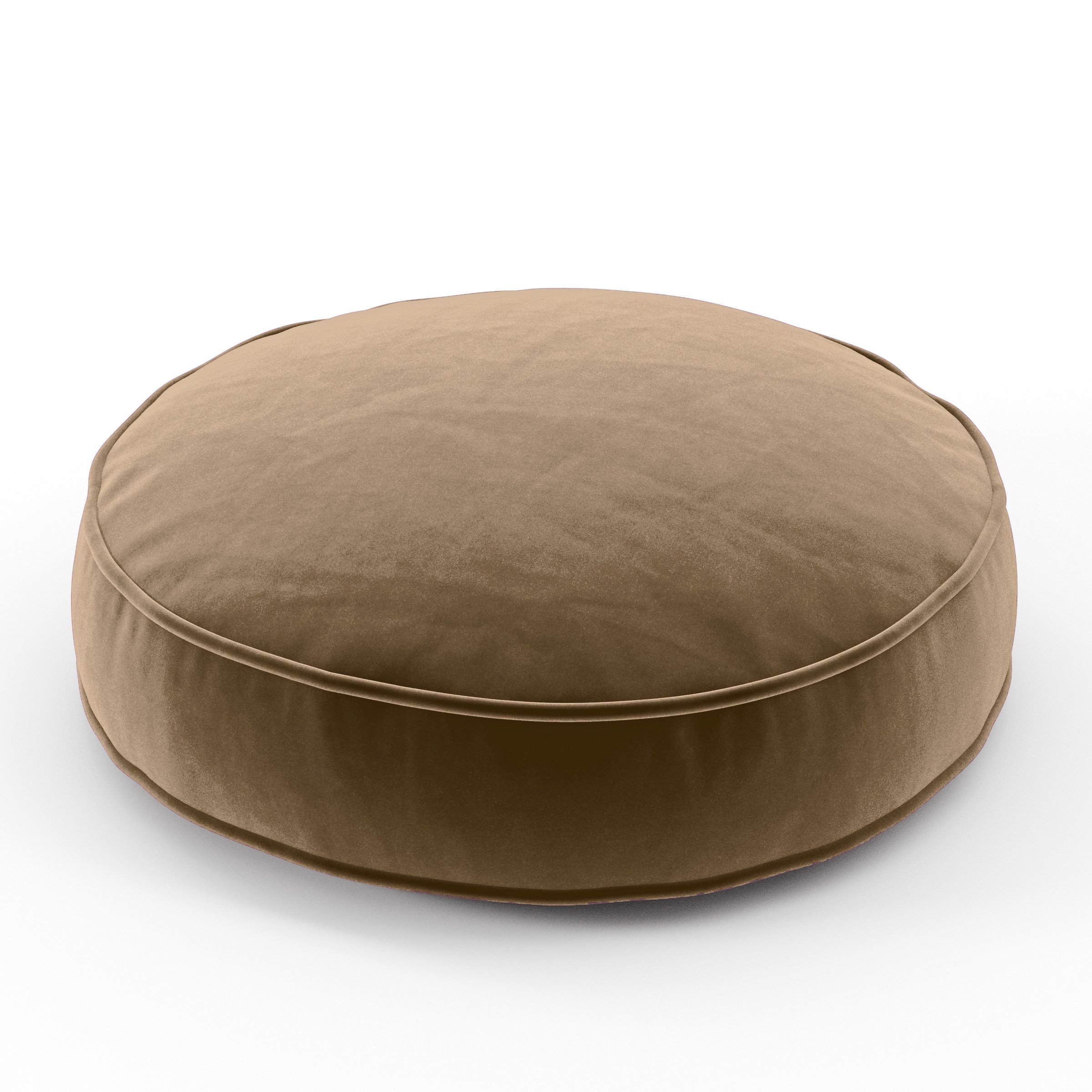 Orbit Cushion round cushion with piping upholstered in Plush EasyClean Velvet in Caribou, size 50cm x 8.75cm.