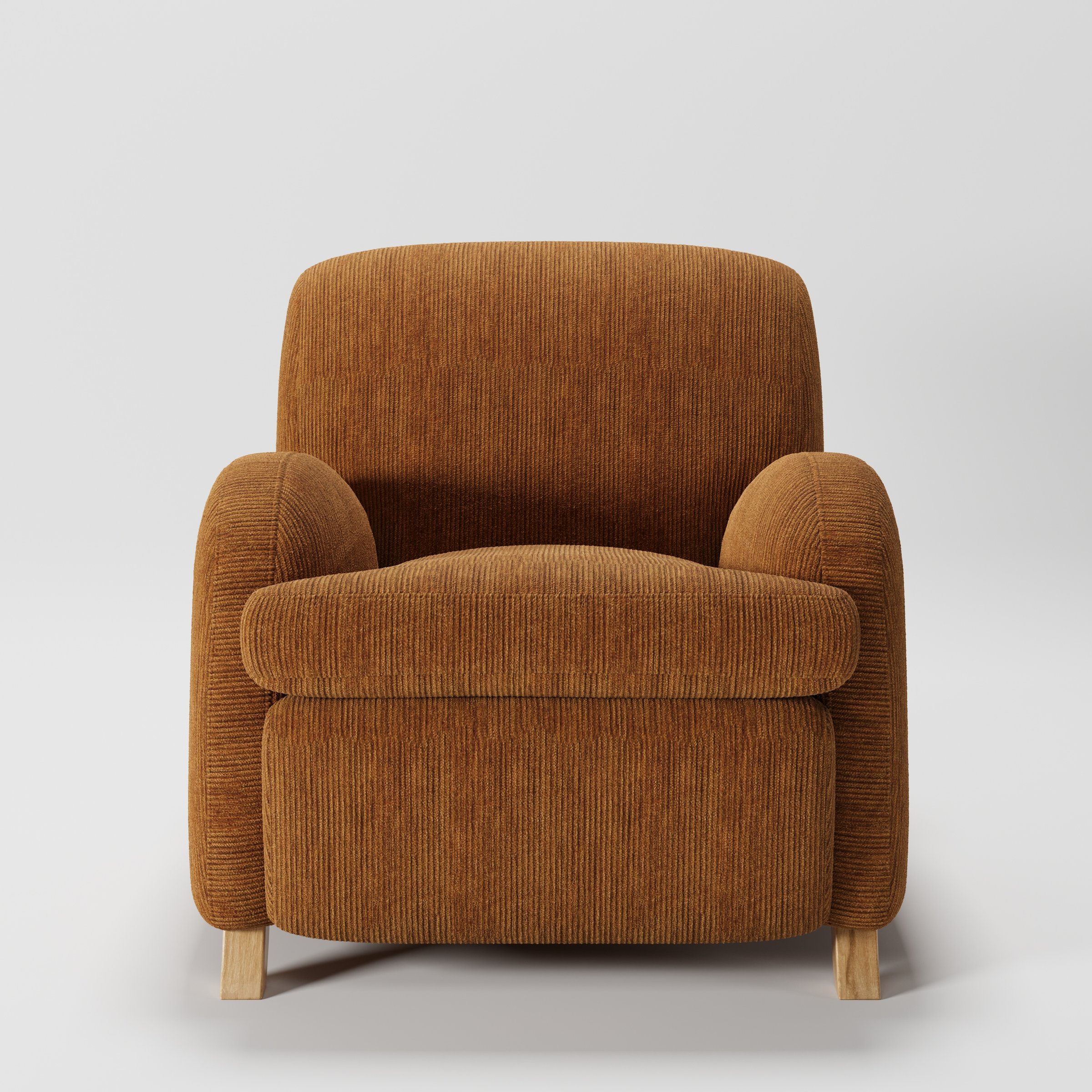 Rye armchair in Caldey Velvet Corduroy Tobacco shown front-on against a neutral studio backdrop.