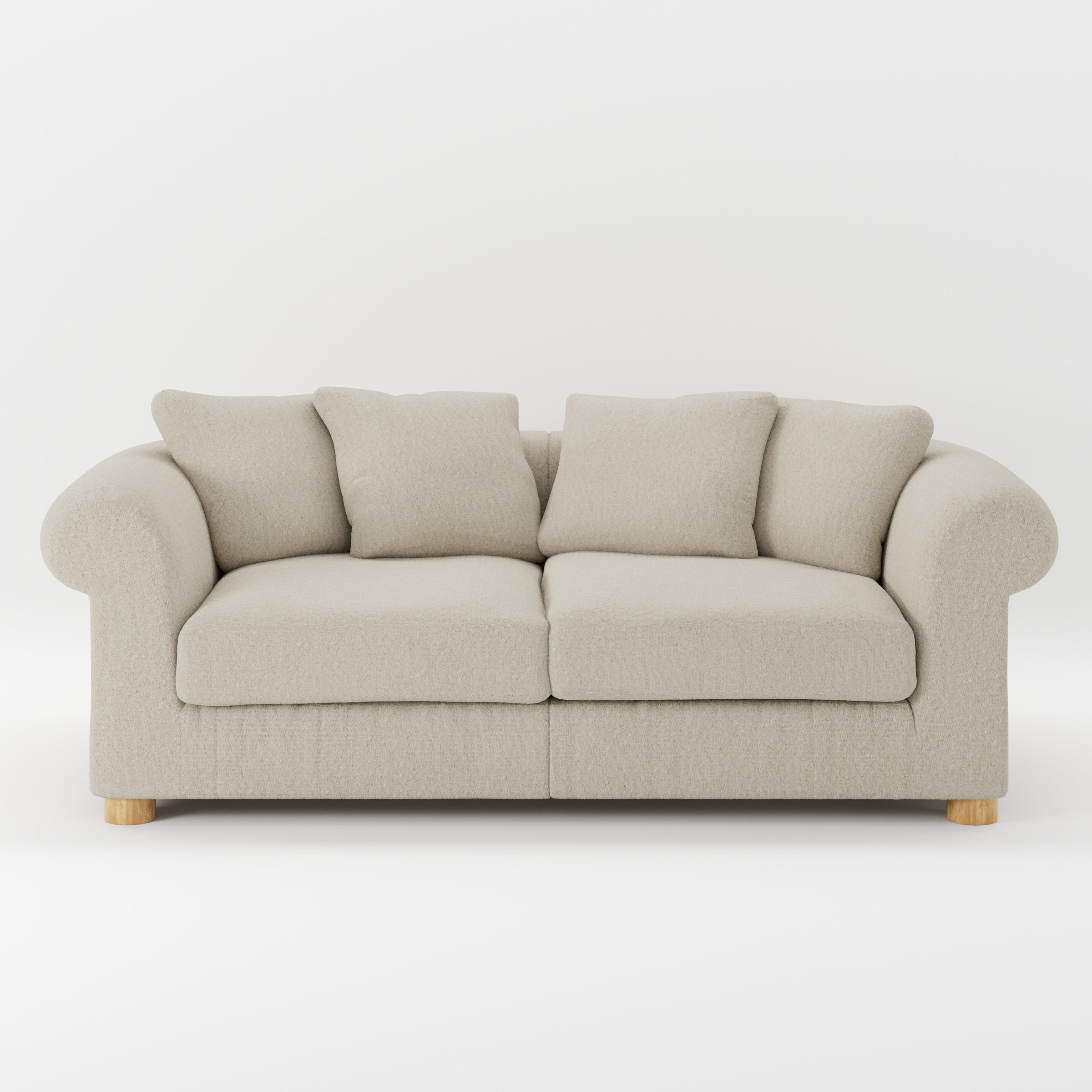Windermere sofa in Alderney Linen Oatmeal shown front-on against a neutral studio backdrop.
