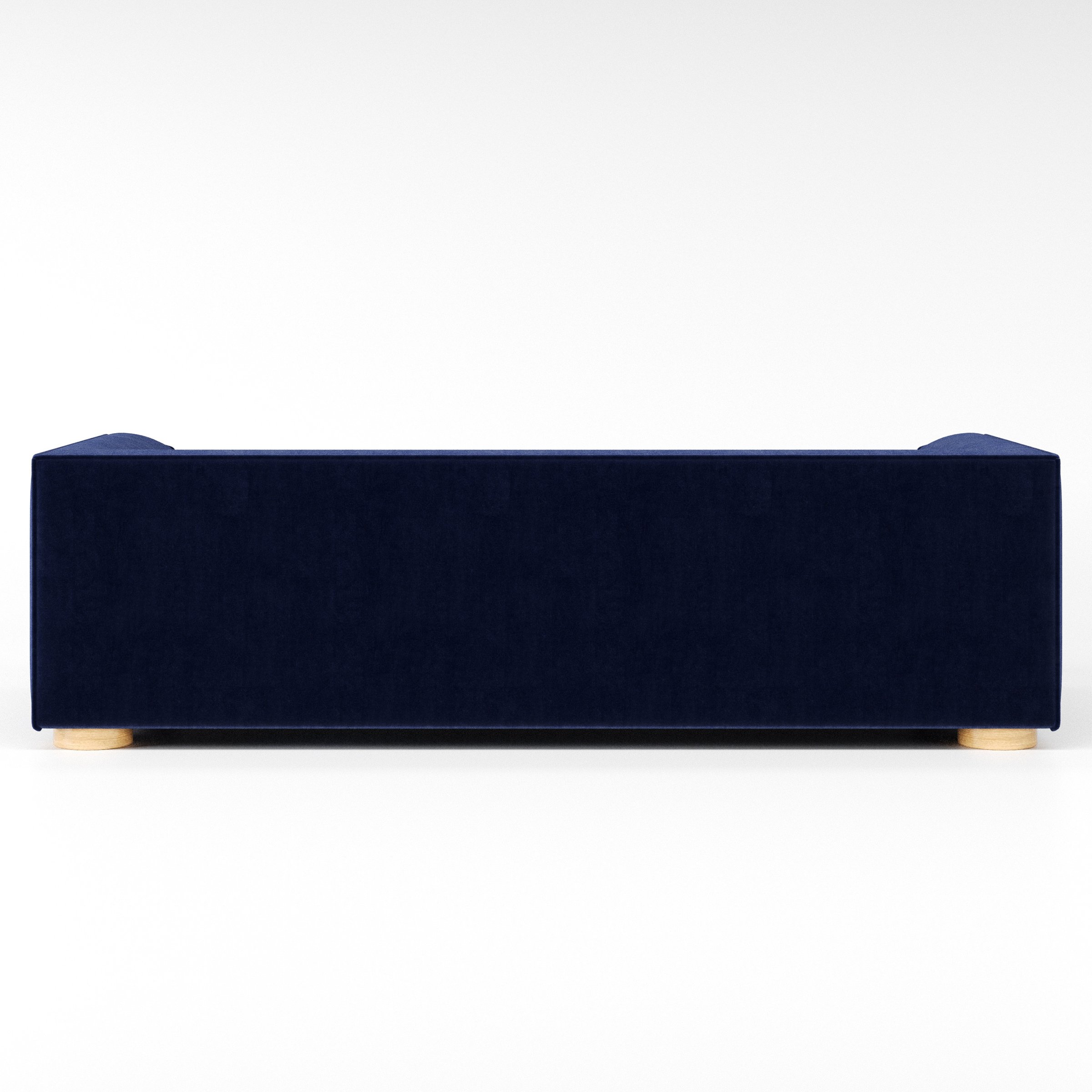 Feale sofa in Noss Velvet Navy shown from the rear highlighting back cushions and upholstery finish.