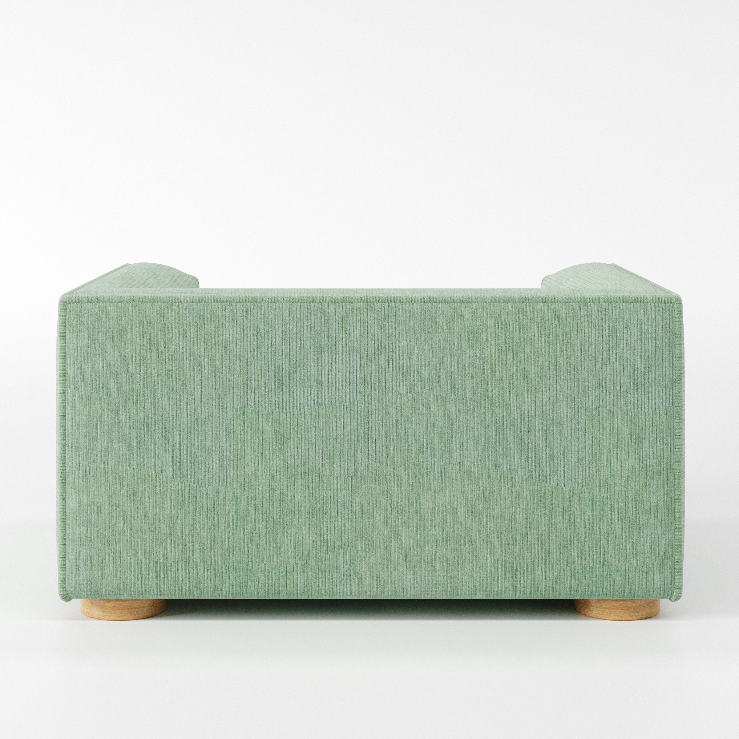 Feale armchair in Caldey Velvet Corduroy Eucalyptus shown from the rear highlighting backrest shape and upholstery finish.