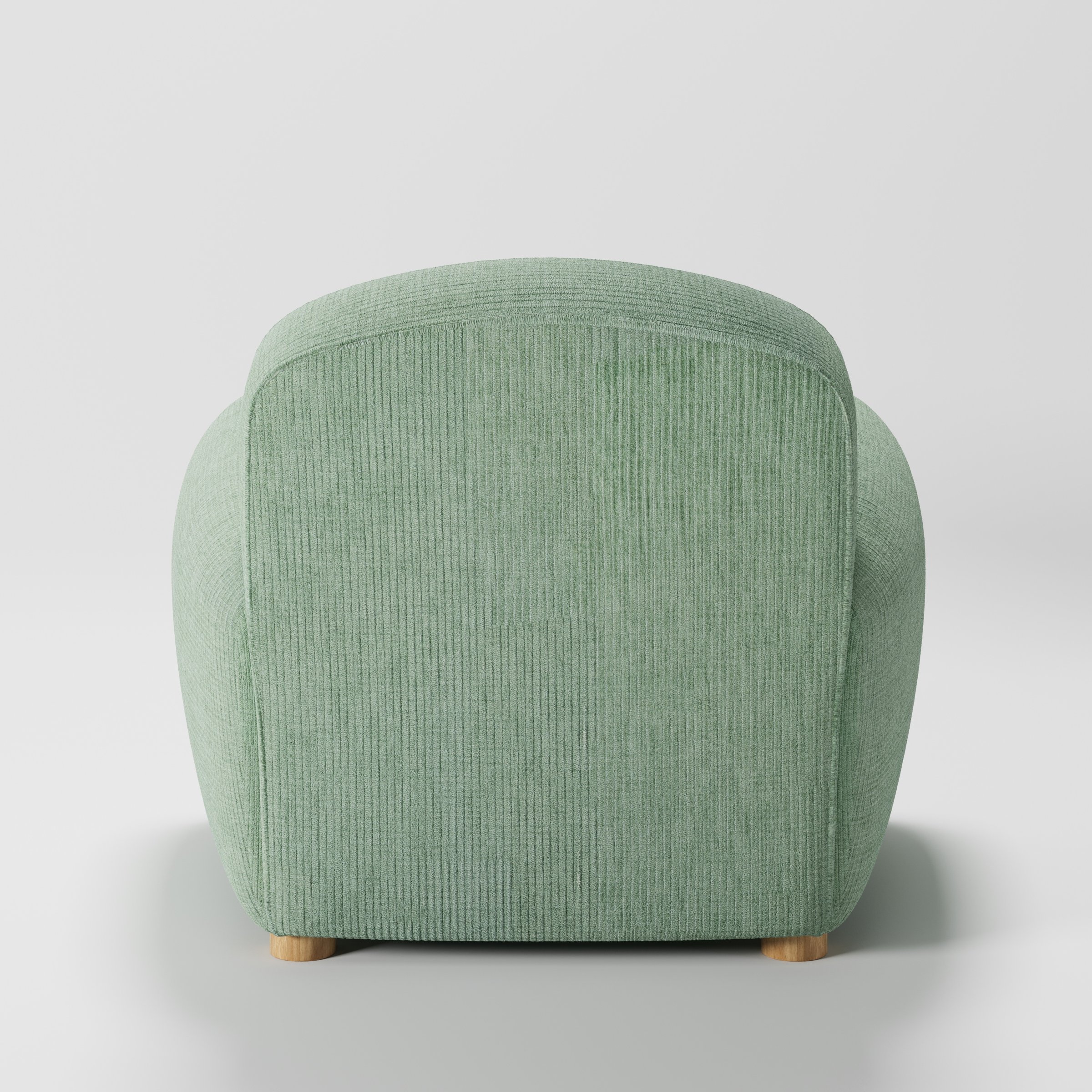 Fergus armchair in Caldey Velvet Corduroy Eucalyptus shown from the rear highlighting backrest shape and upholstery finish.