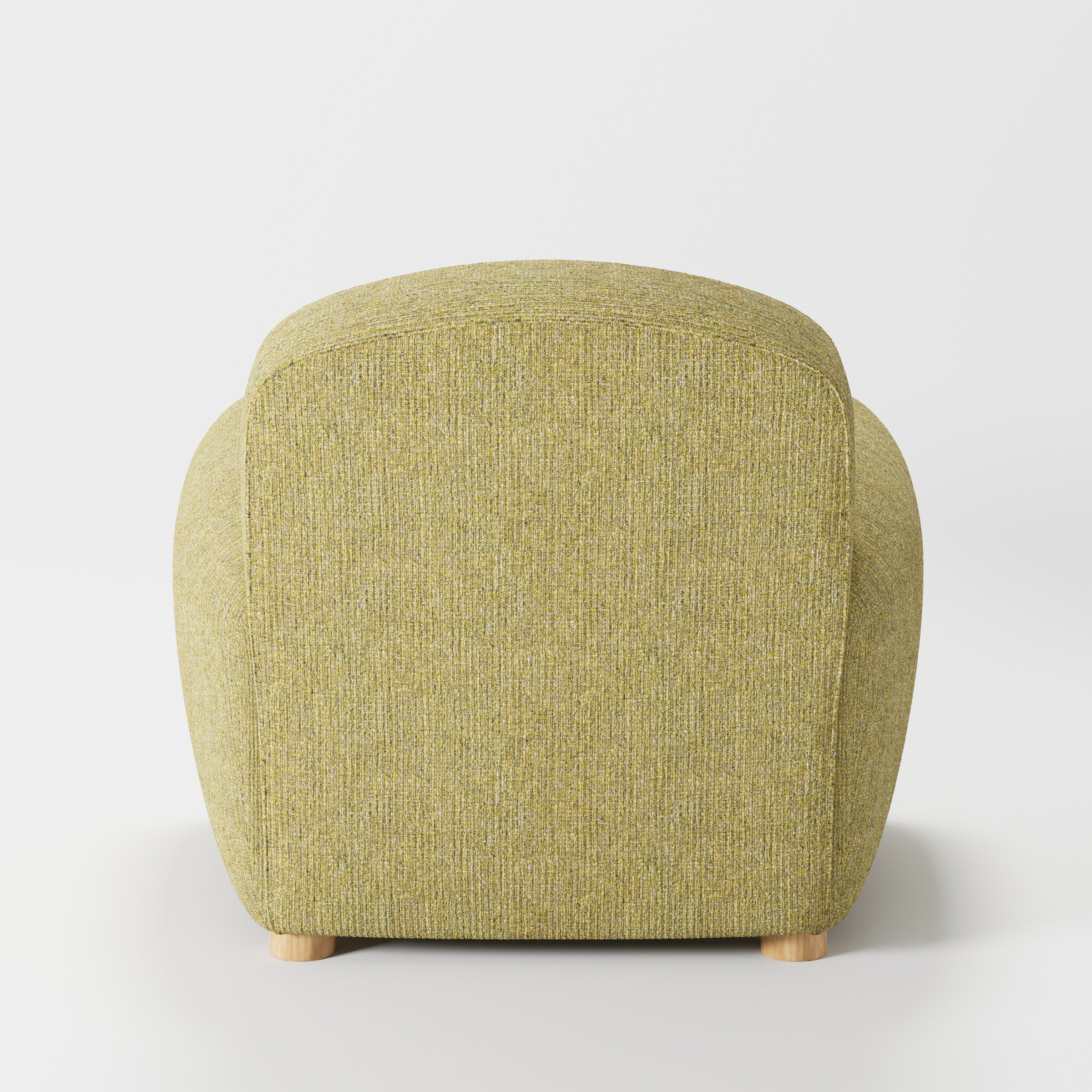 Fergus armchair in Heyling Tweed Sencha shown from the rear highlighting backrest shape and upholstery finish.