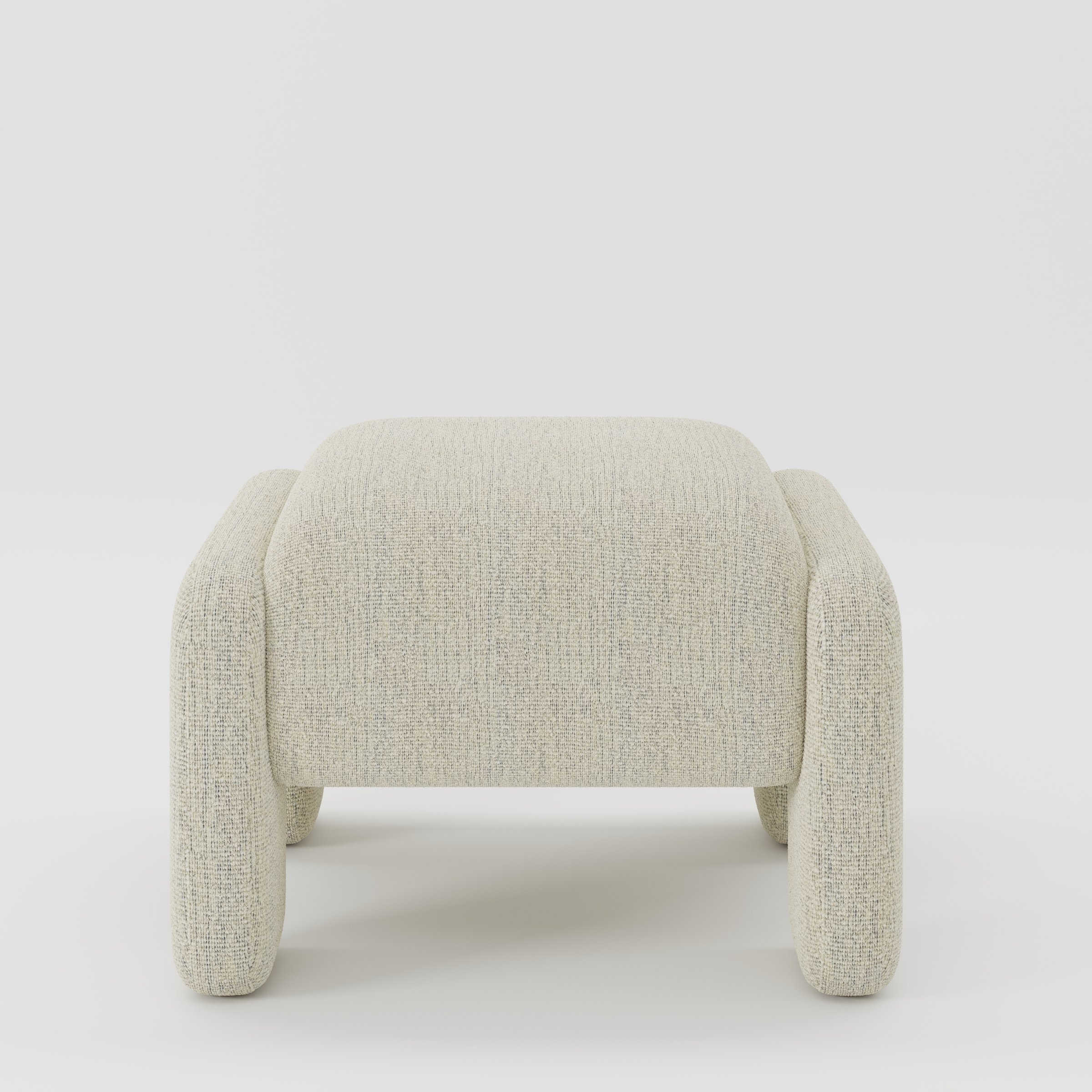 Inny footstool in Orsay bouclé cream and marine fabric, front view showing soft form and contrasting woven texture