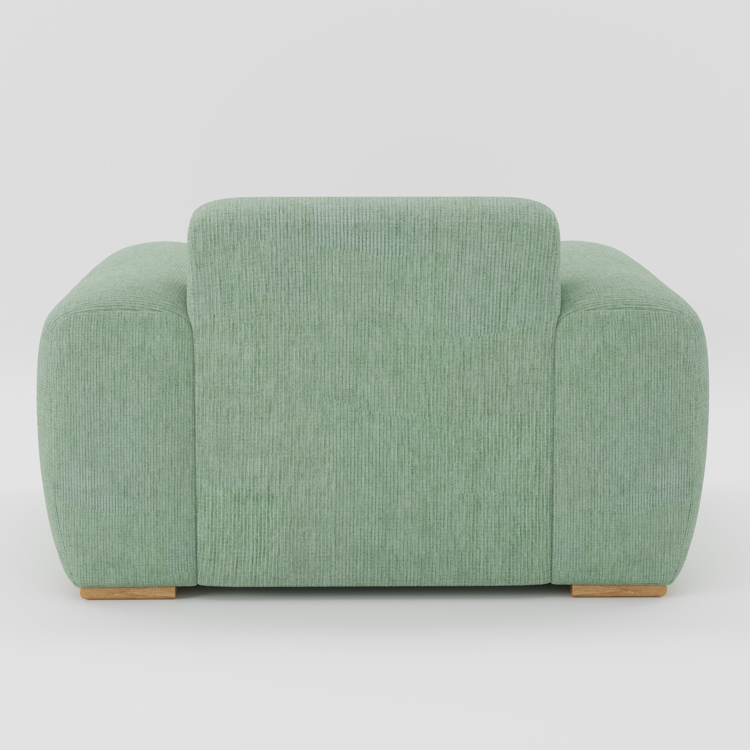 Darwell armchair in Caldey Velvet Corduroy Eucalyptus shown from the rear highlighting backrest shape and upholstery finish.