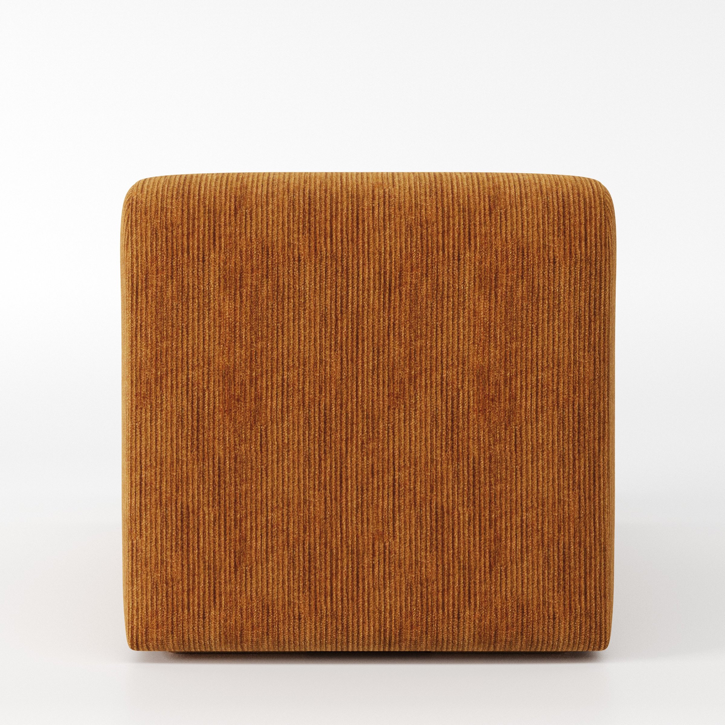 Drumquin modular sofa single unit in Caldey Velvet Corduroy Tobacco shown from the back with a smooth, softly curved silhouette.