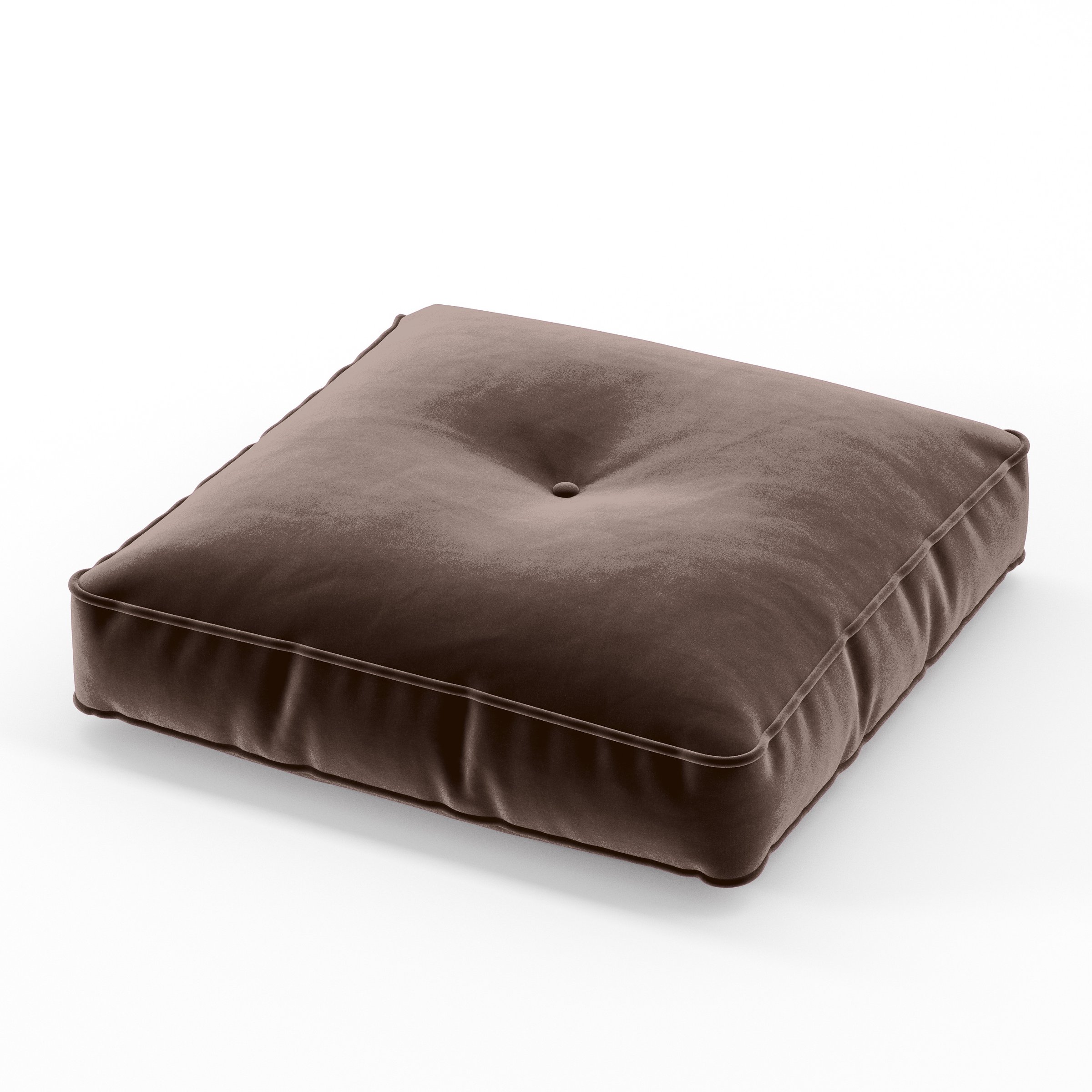 Base Cushion square tufted cushion with piping upholstered in Plush EasyClean Velvet in Mole, size 50cm x 50cm x 8.75cm.