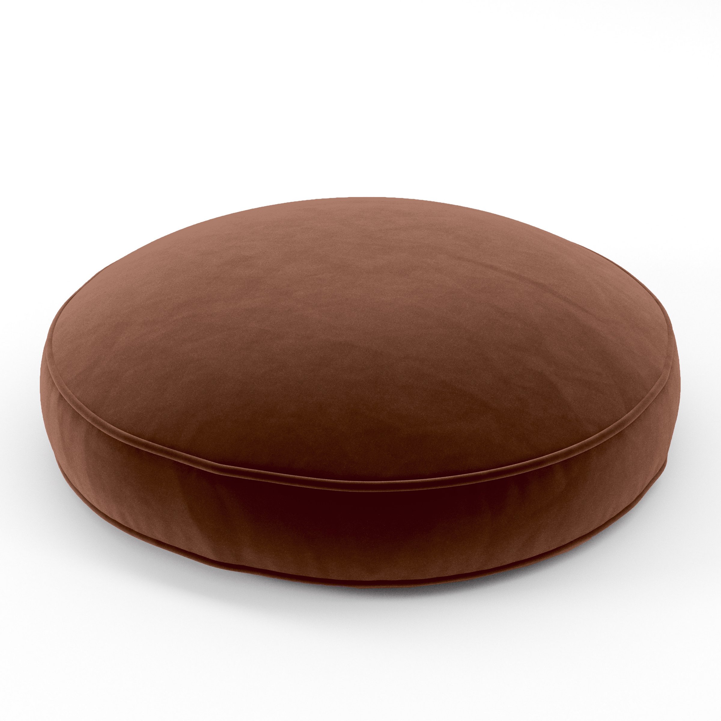 Orbit Cushion round cushion with piping upholstered in Plush EasyClean Velvet in Maple, size 60cm x 8.75cm.