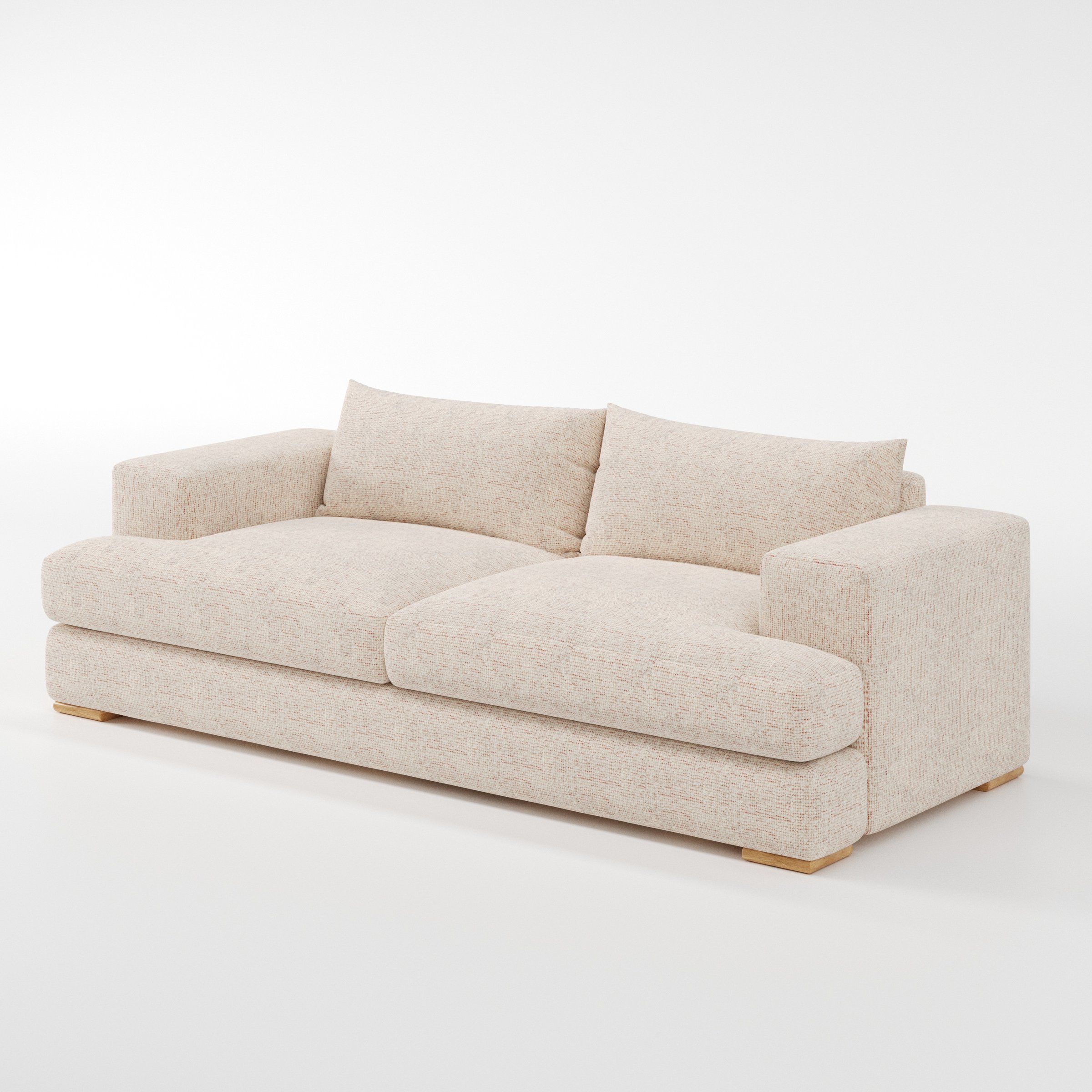 Fane sofa in Orsay Boucle Cream and Copper shown at a diagonal angle highlighting arm profile and seat depth.