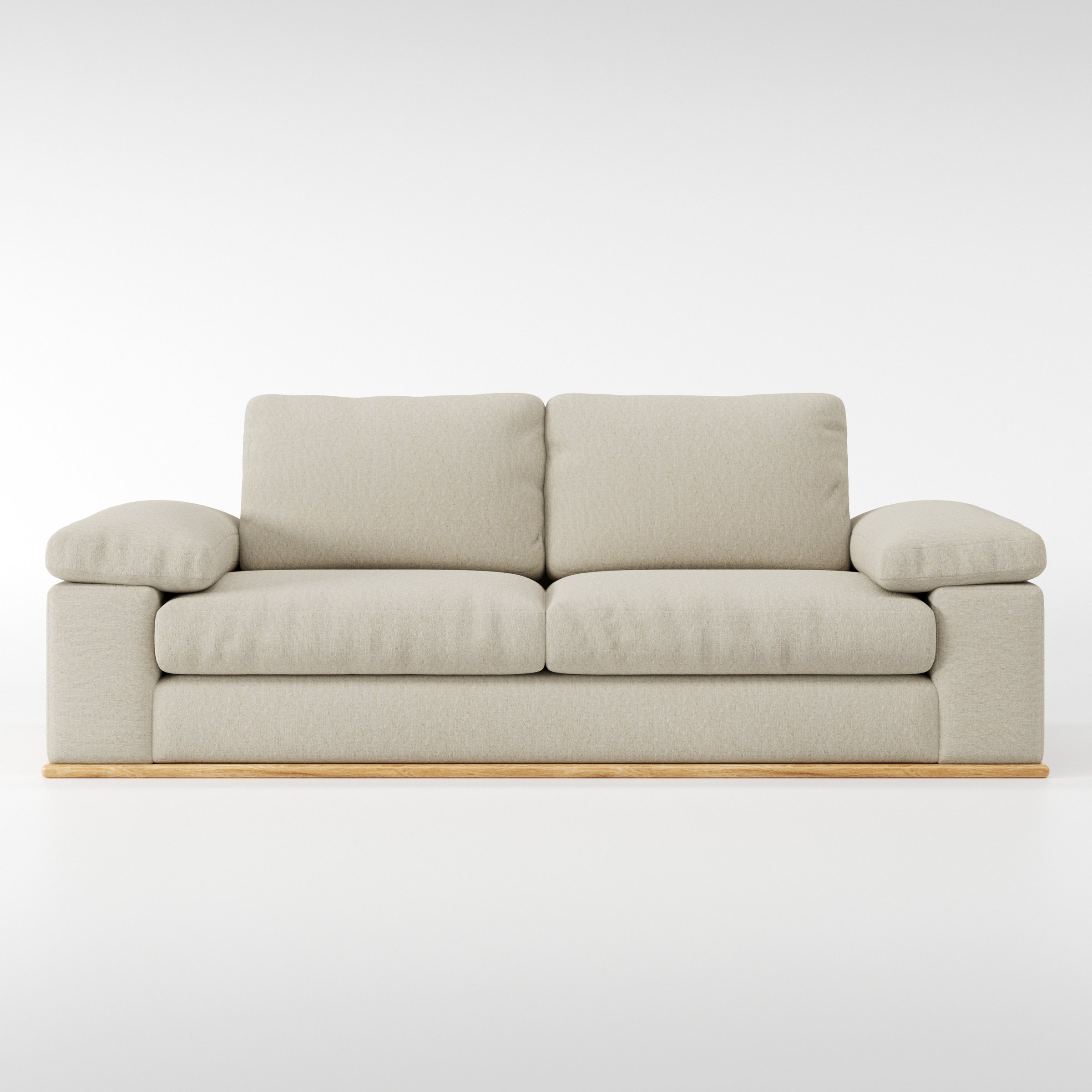 Cusher sofa in Alderney Linen Oatmeal shown front-on against a neutral studio backdrop.