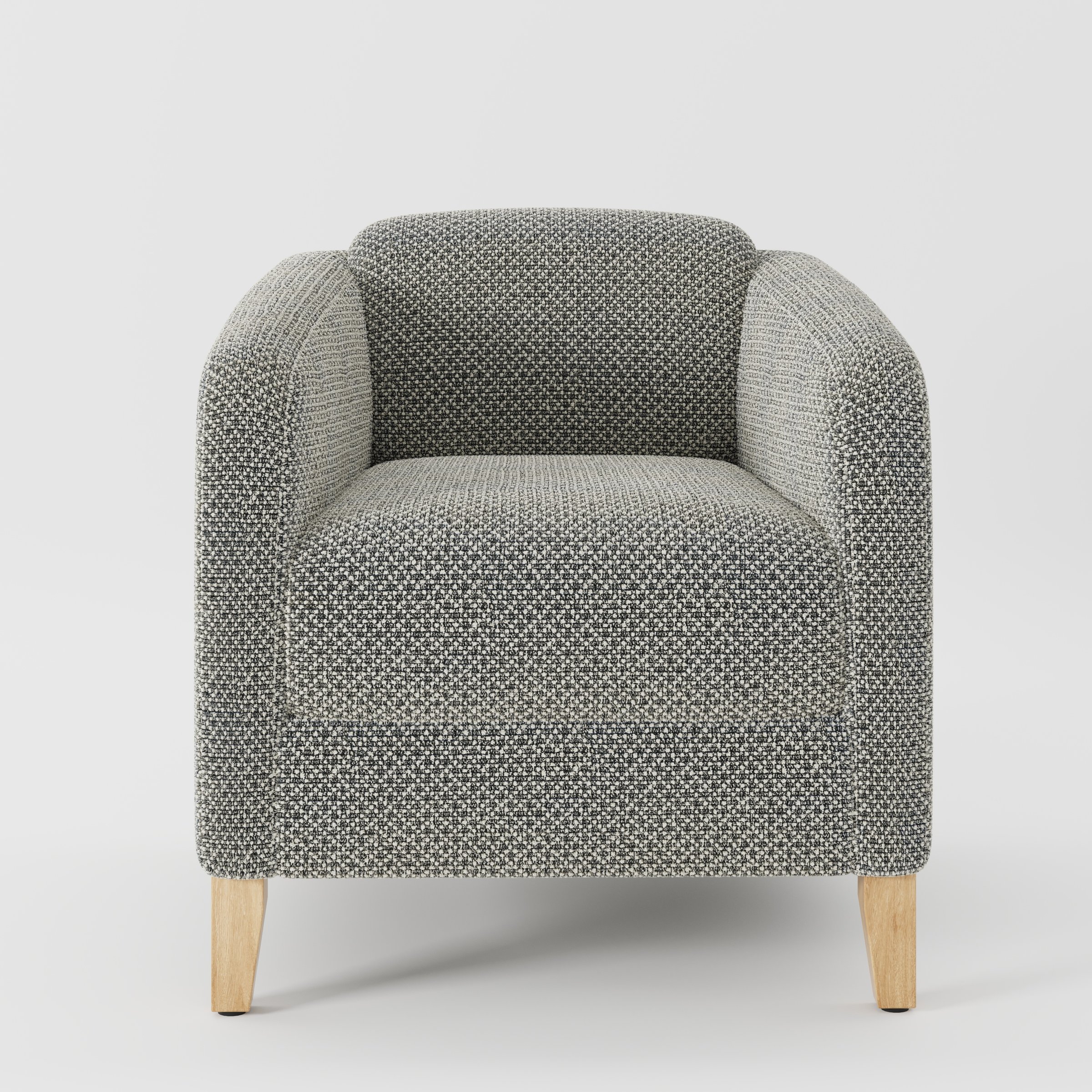 Erne armchair in Rousay Wool Blend Tar and Chalk shown front-on against a neutral studio backdrop.