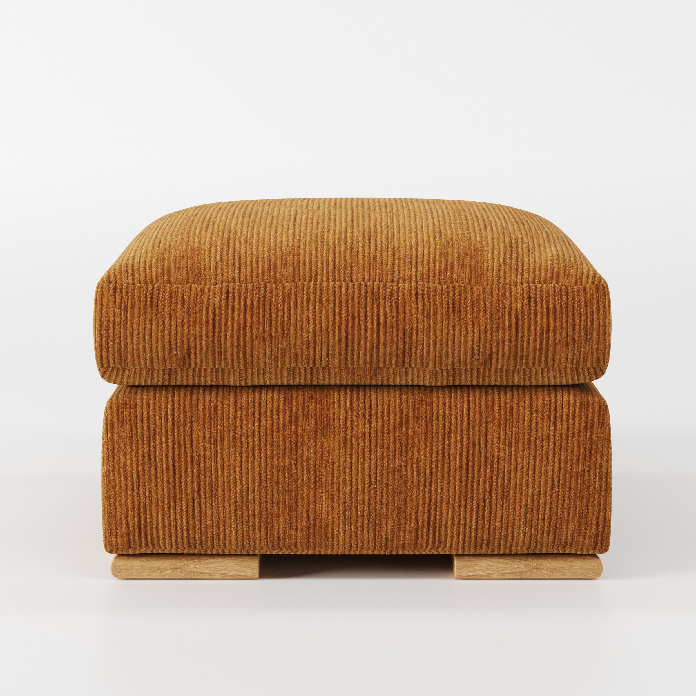 Moy footstool in Caldey Velvet Corduroy Tobacco shown front-on against a neutral studio backdrop.