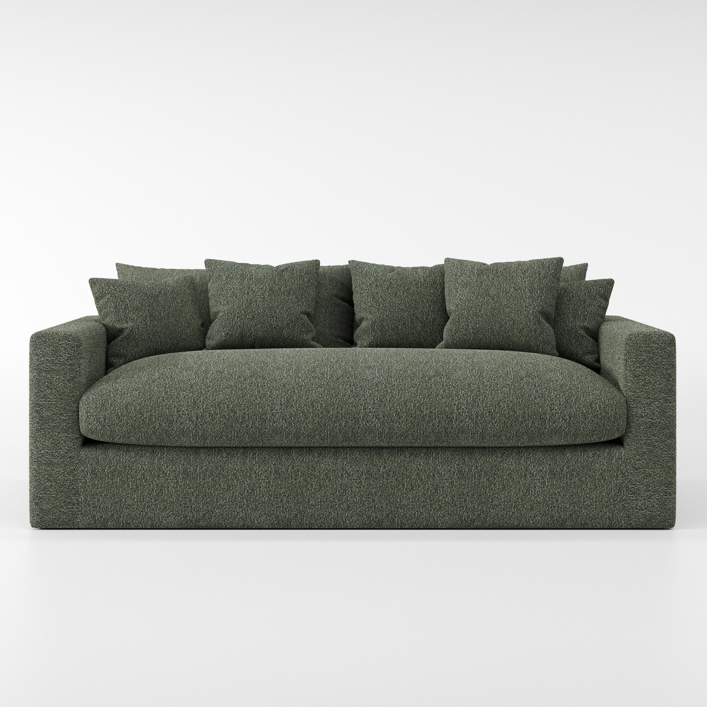 Coniston sofa in Kilda Boucle Moss shown front-on against a neutral studio backdrop.