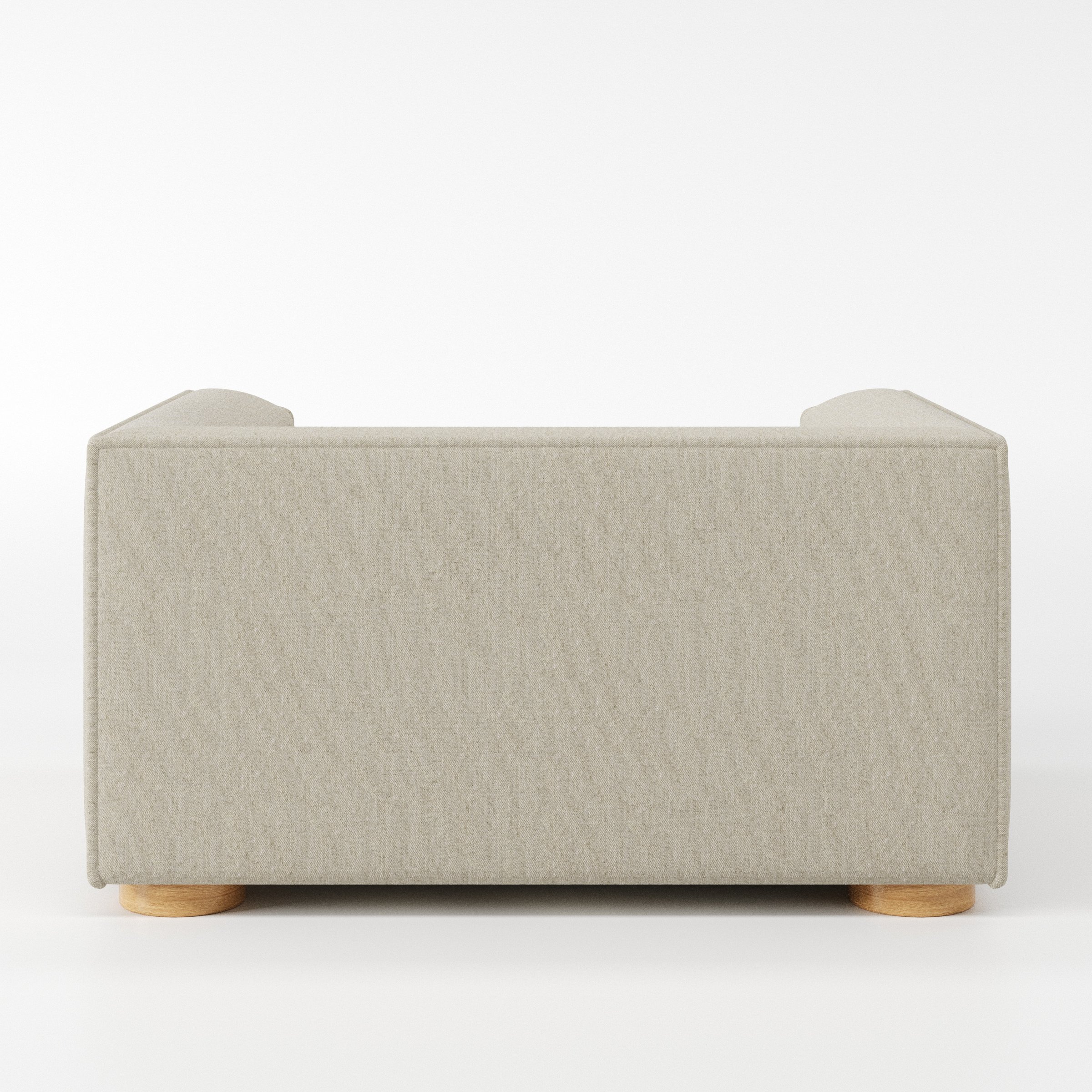 Feale armchair in Alderney Linen Oatmeal shown from the rear highlighting backrest shape and upholstery finish.