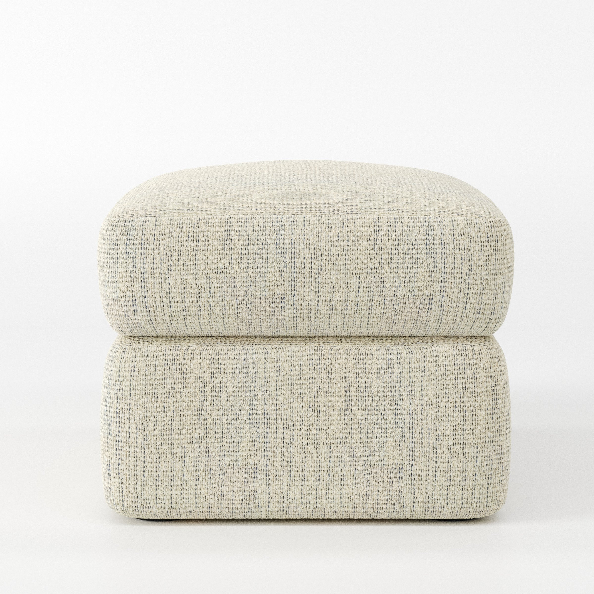 Coniston footstool in Orsay Boucle Cream and Marine shown front-on against a neutral studio backdrop.