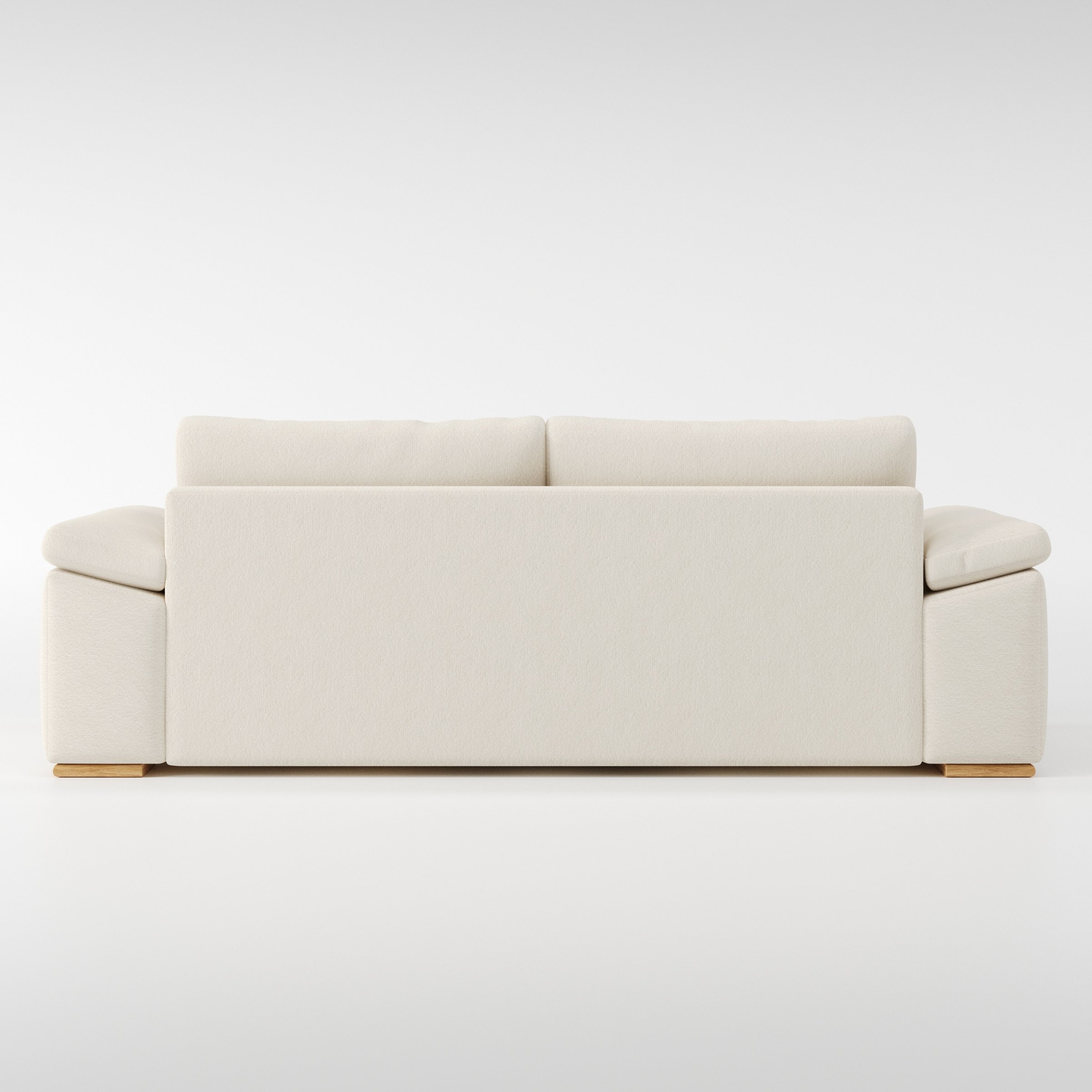 Moy sofa in Kilda Boucle Cream shown from the rear highlighting back cushions and upholstery finish.
